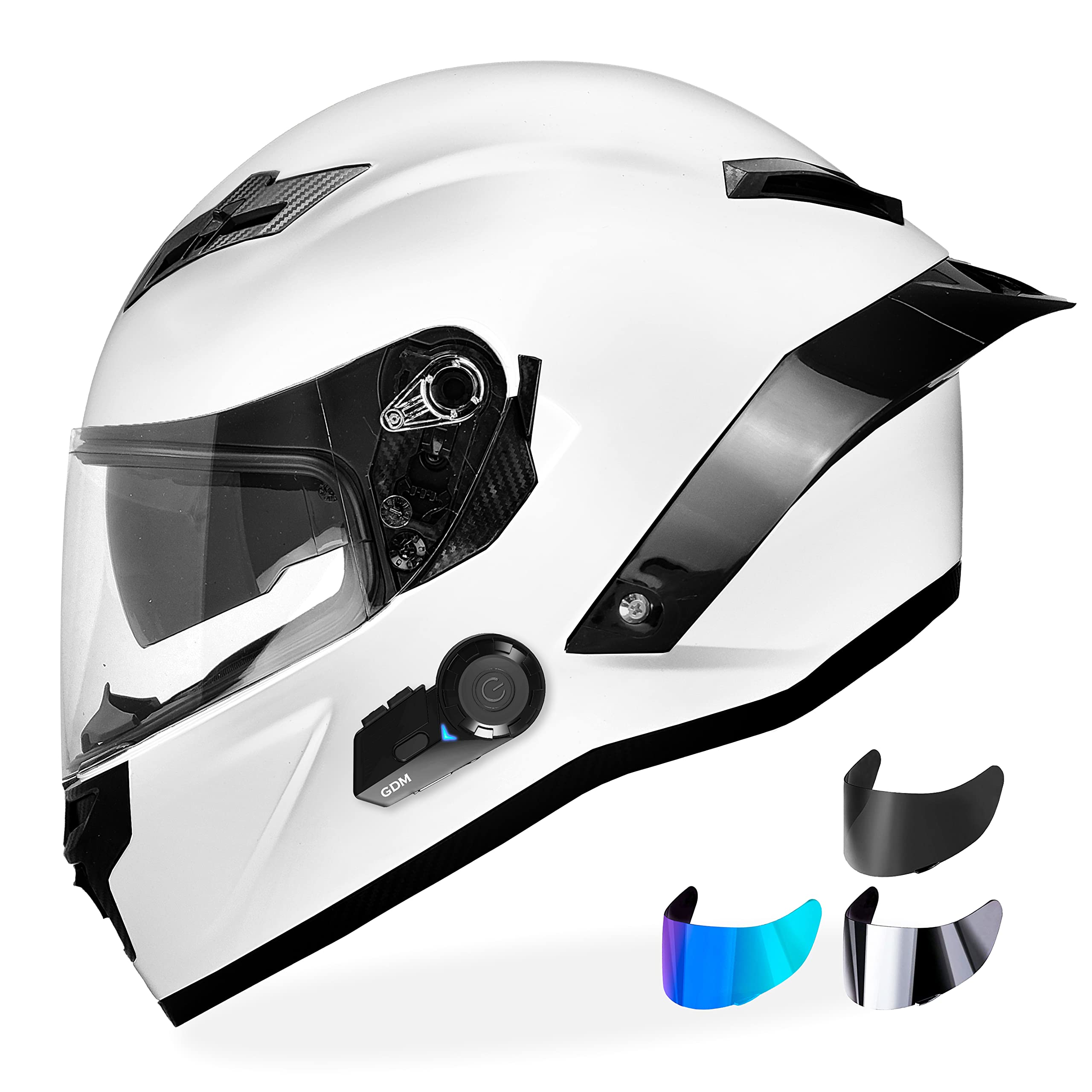 Bluetooth Motorcycle Helmet with Clear, Tinted & Iridium Visors - Wireless Communication for Riders - Perfect for Commuting, Touring & Adventure Riding