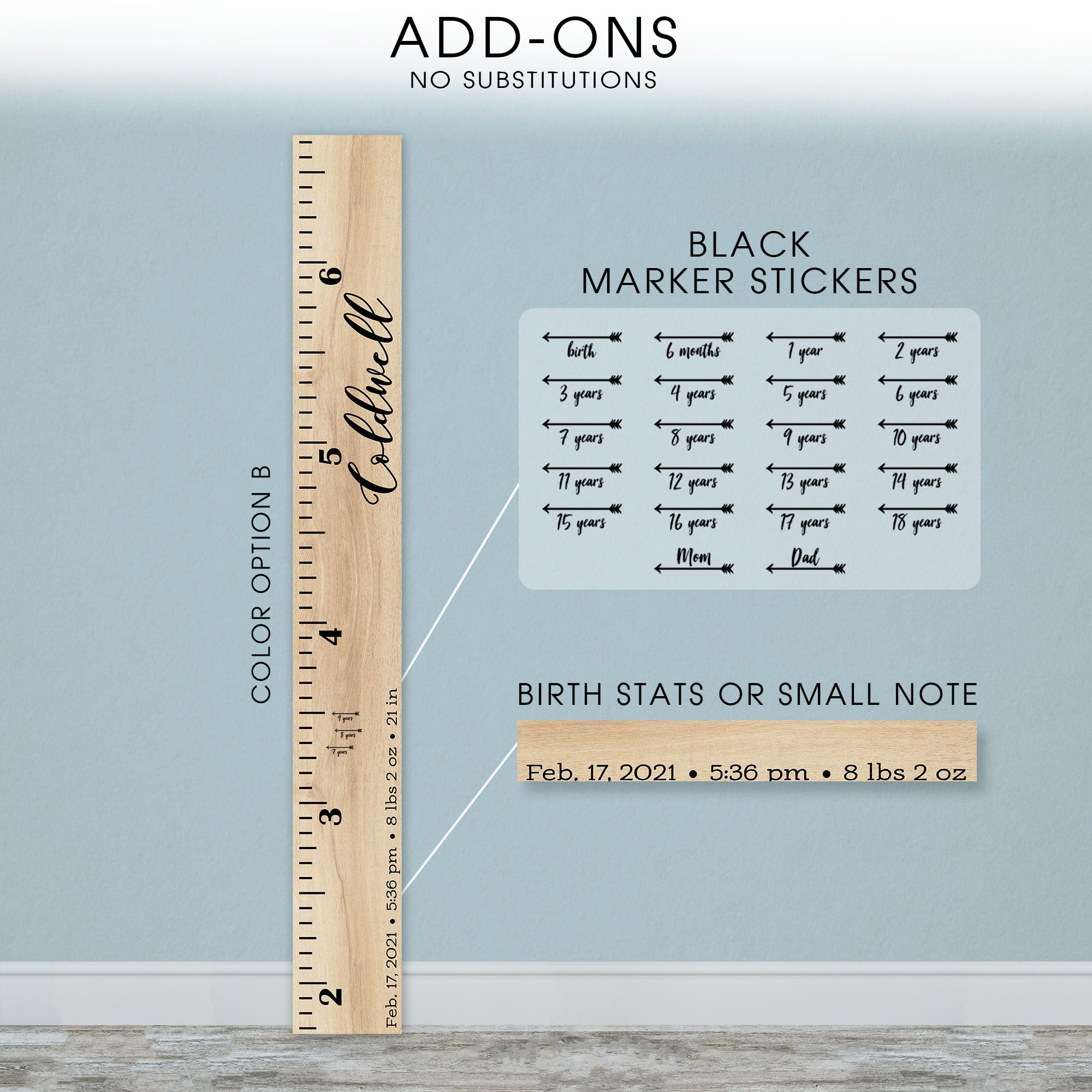 Wooden Kids Growth Chart Ruler - Handmade Nursery Decor for Boys & Girls | Perfect for Baby Room, Playroom & Home Decor | Back40Life The Coldwell