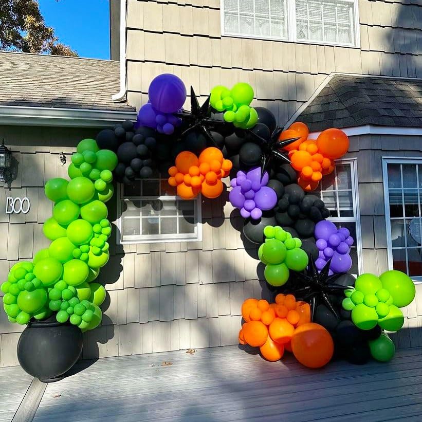 Halloween Balloon Arch Garland Kit - 124pcs Black Purple Orange Green Latex Balloons for Halloween Party Decorations, Birthday Celebrations, Home & Outdoor Decor