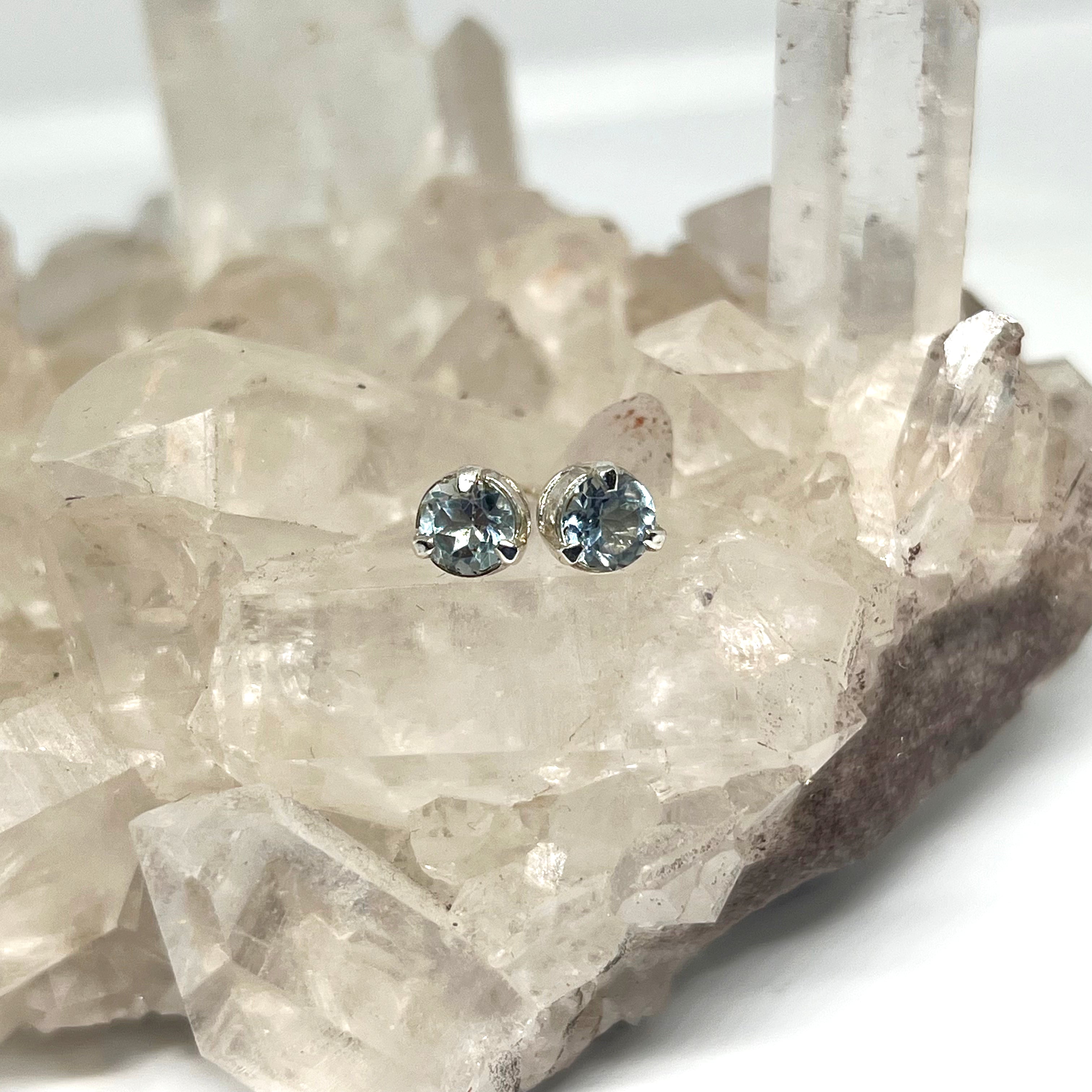 5mm Round Faceted Gemstone Stud Earrings - 3 Claw Set for Women, Elegant & Durable Jewelry Gift for Daily Wear, Parties & Special Occasions
