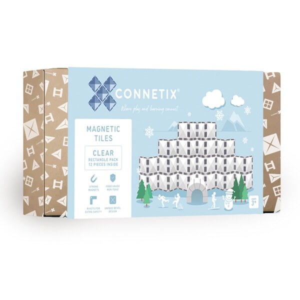 Connetix Magnetic Tiles 12-Piece Clear Rectangle Set - STEM Educational Building Toys for Kids, Perfect for Classroom & Home Play