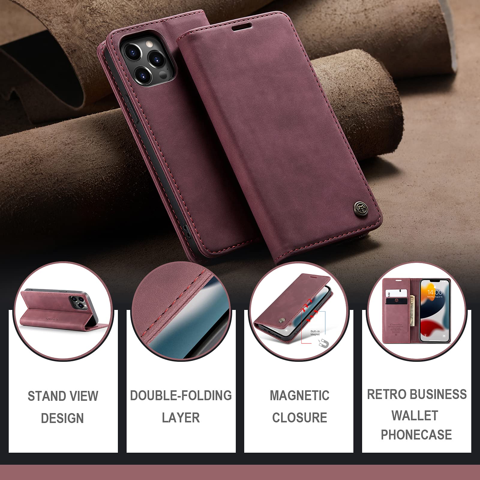 Premium Leather Wallet Case for iPhone 13 Pro (6.1