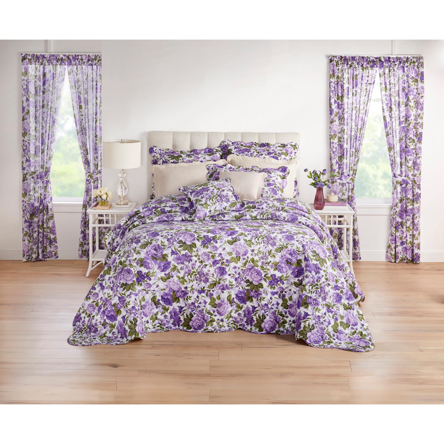 BrylaneHome Lightweight All-Season Florence Quilted Oversized 100% Cotton Ultra Soft Bedspread - Queen Size, Ecru | Perfect for Year-Round Comfort in Bedrooms & Guest Rooms