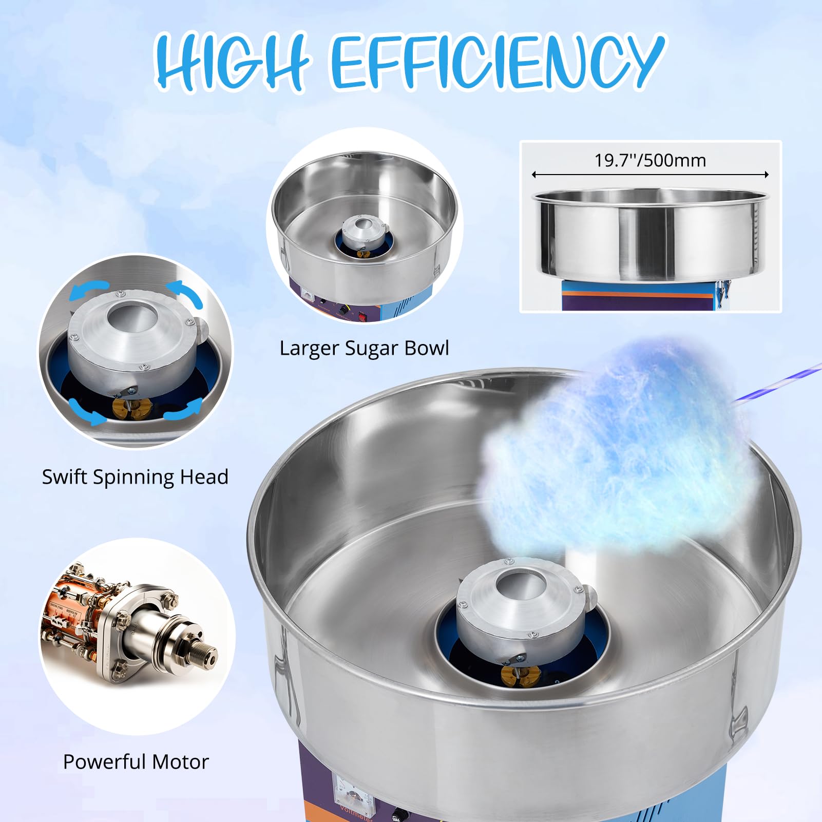 Commercial Cotton Candy Machine 1000W Electric Candy Floss Maker with Stainless Steel Bowl, Sugar Scoop & Storage Drawer - Perfect for Birthday Parties, Carnival Events, Wedding Receptions & Family Gatherings (Blue)