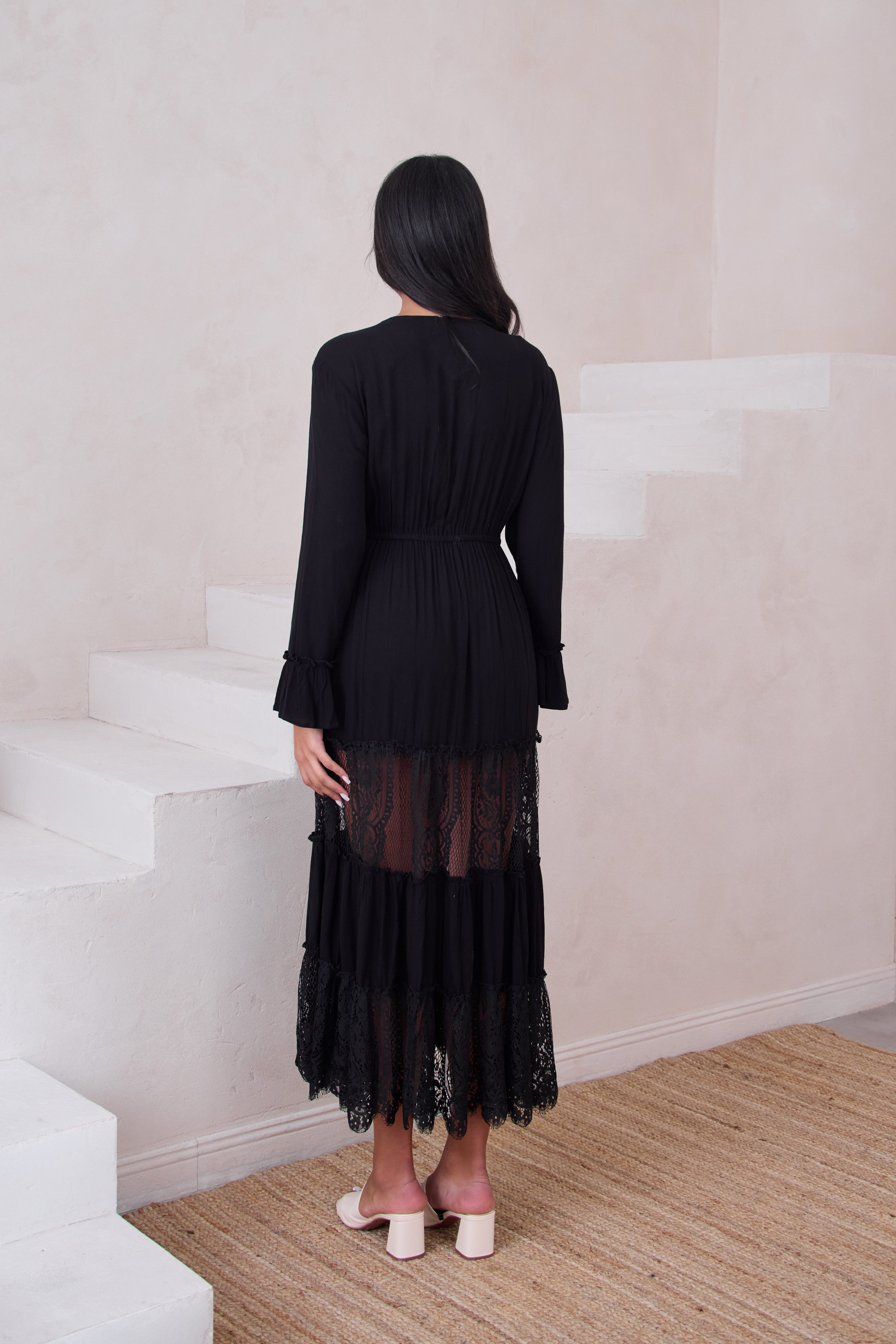 Floral Lace Tiered Kaftan Dress for Women - Boho Beach Cover Up, Summer Maxi Dress for Vacation & Poolside Relaxation