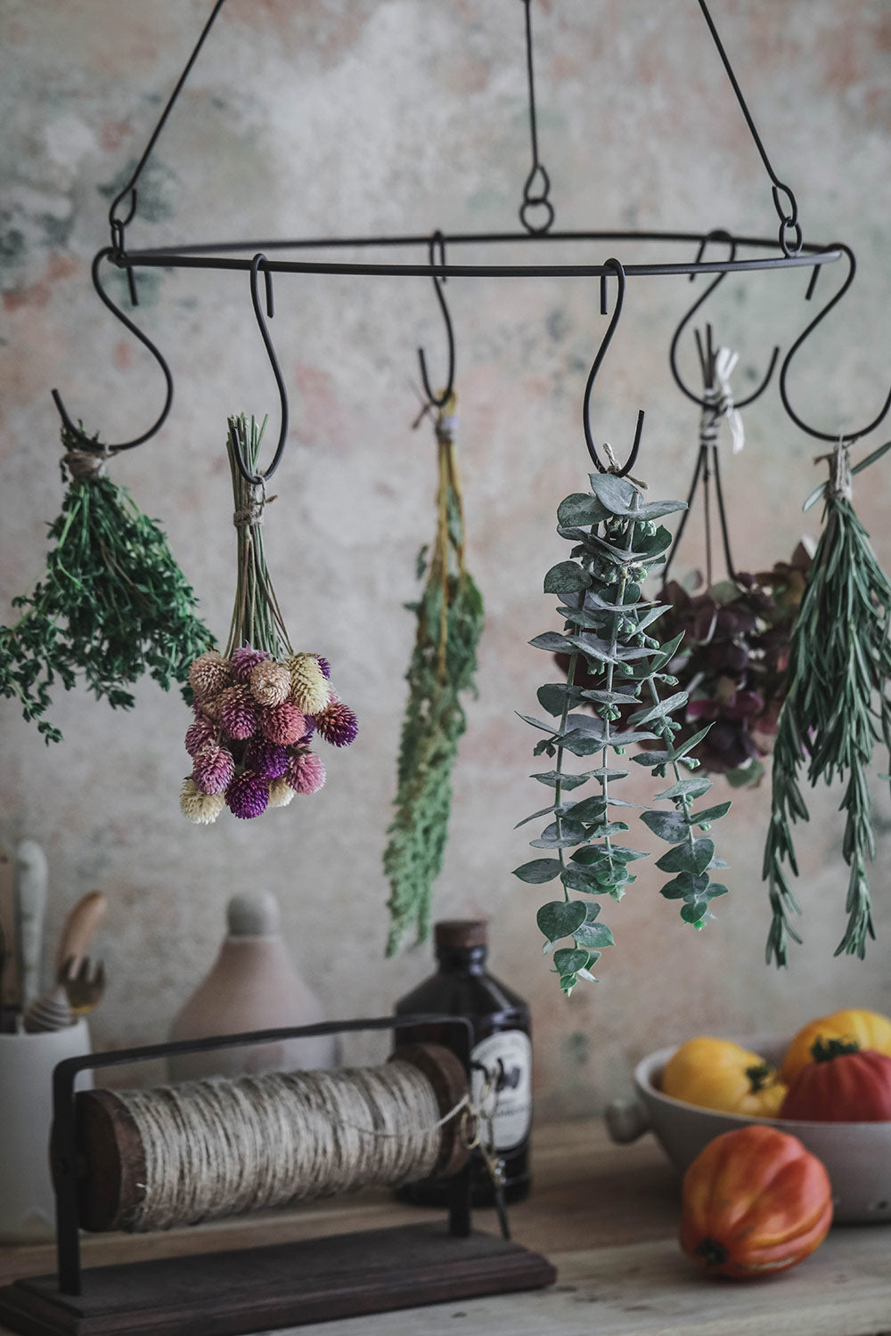 Stainless Steel Hanging Herb Rack for Kitchen - Space Saving Spice Organizer with Hooks - Perfect for Drying, Storing Fresh Herbs & Organizing Spice Jars in Pantry