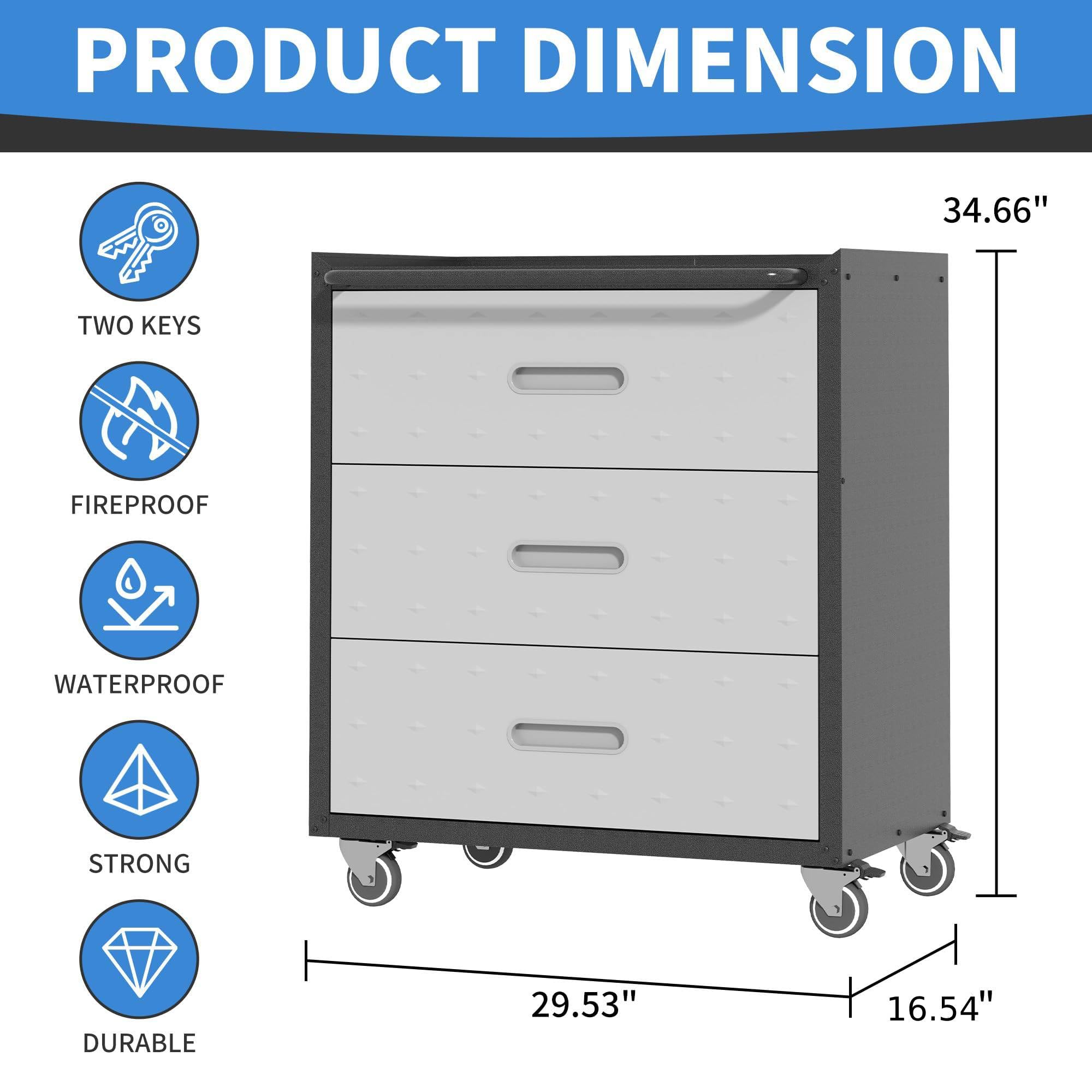 Heavy-Duty Metal Storage Cabinet with Wheels - 3-Drawer Rolling Tool Organizer for Garage, Workshop & Home - Easy Assembly, Black/Grey - Perfect for Tool Storage, Workshop Organization & Garage Shelving Solutions