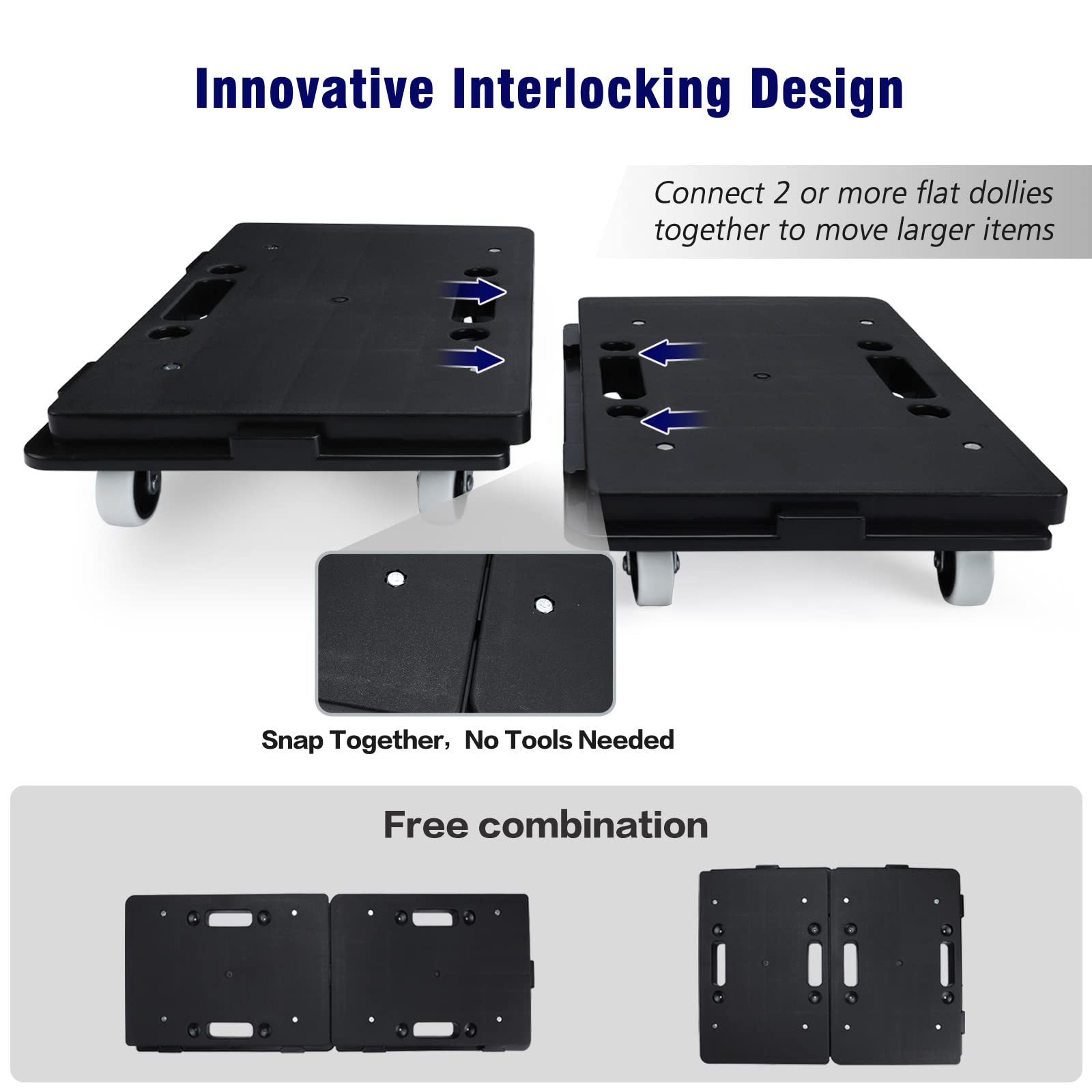 Nellyke 2-Pack Small Flat Furniture Dolly with 4 Wheels - 500Lbs Capacity Heavy Duty Moving Dolly, Connectable & Portable Appliance Movers for Sofa, Refrigerator, Washer - Black | Home & Office Moving Solution