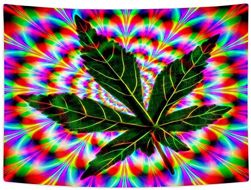 Trippy Psychedelic Weed Leaf Tapestry Wall Hanging - 71x60 Inches, Hippie Boho Decor for Bedroom, Living Room, Dorm, Festival & Meditation Space