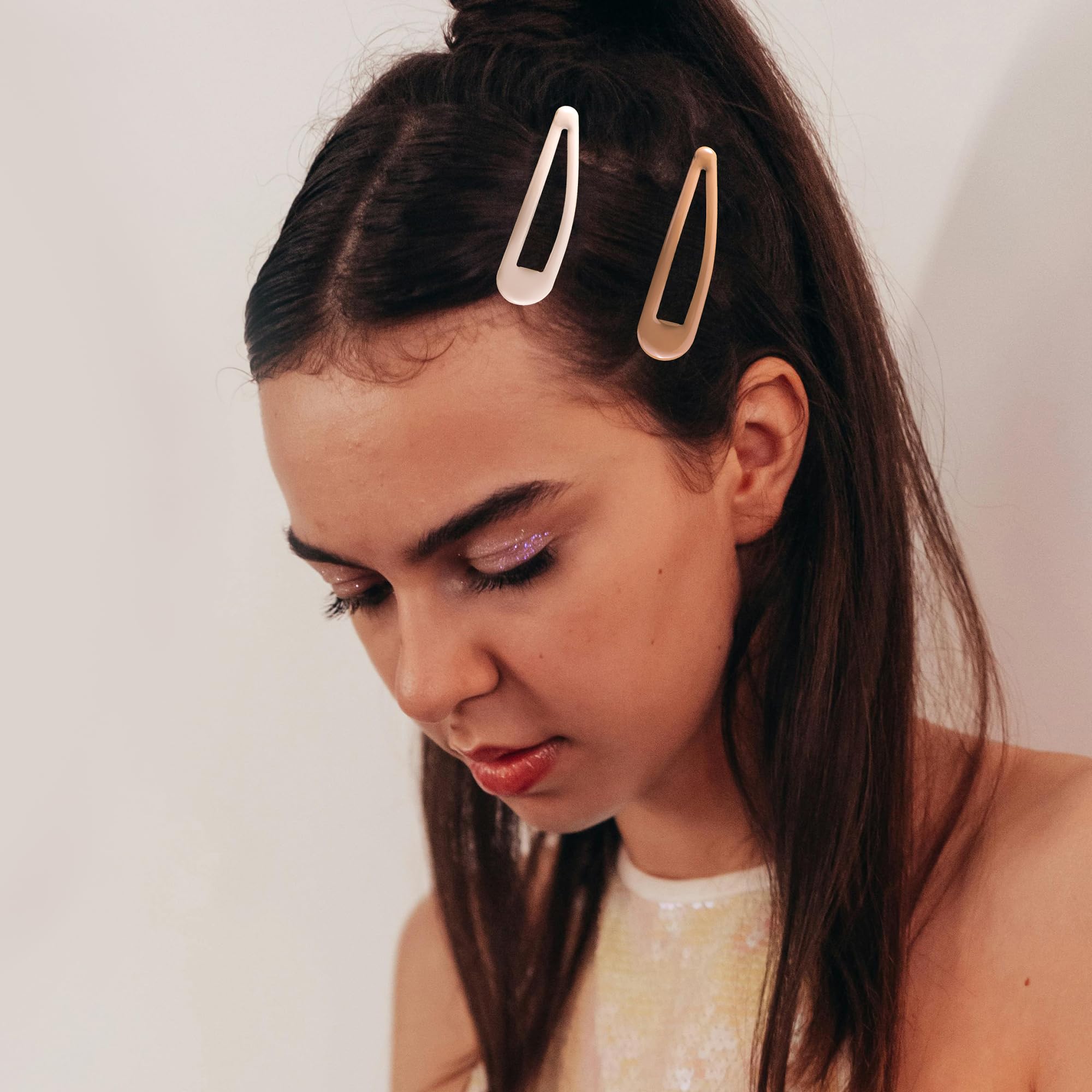 Premium Metal Snap Hair Clips - No Slip Water Drop Hair Barrettes for Women (Black, Brown, Beige) - 12 PCS Set for Thick & Thin Hair (2.67 x 0.7 Inches) - Perfect for Work, Weddings & Everyday Styling