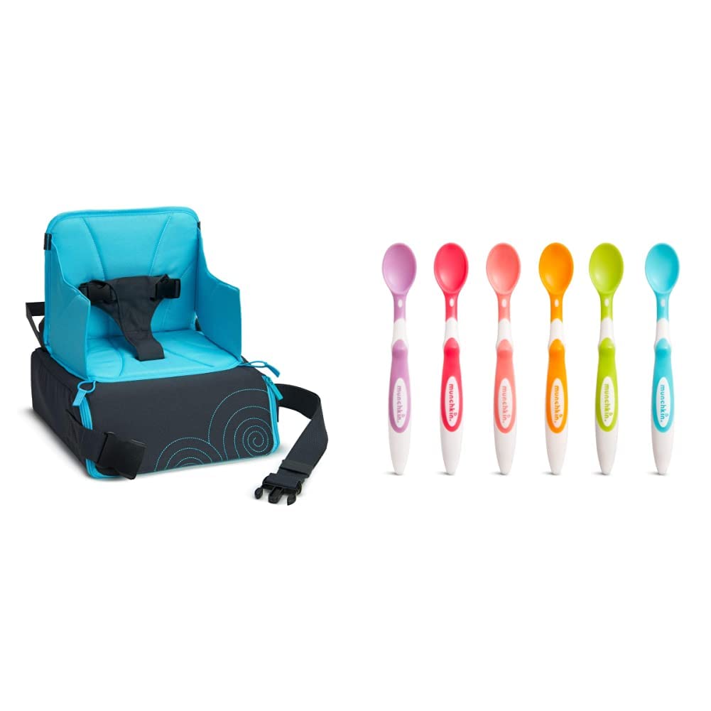 Munchkin Baby Booster Seat - Portable Travel High Chair for Toddlers & Infants | Ergonomic Baby Feeding Chair with Soft Tip Spoons Set | Ideal for Dining, Travel & Weaning