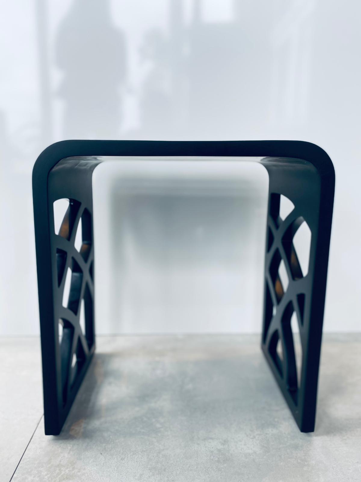 DAX Solid Surface Bathroom Stool - Matte Black Bath Seat (DAX ST 05 B) | Shower Stool, Bathtub Step Stool & Bathroom Decor for Modern Homes