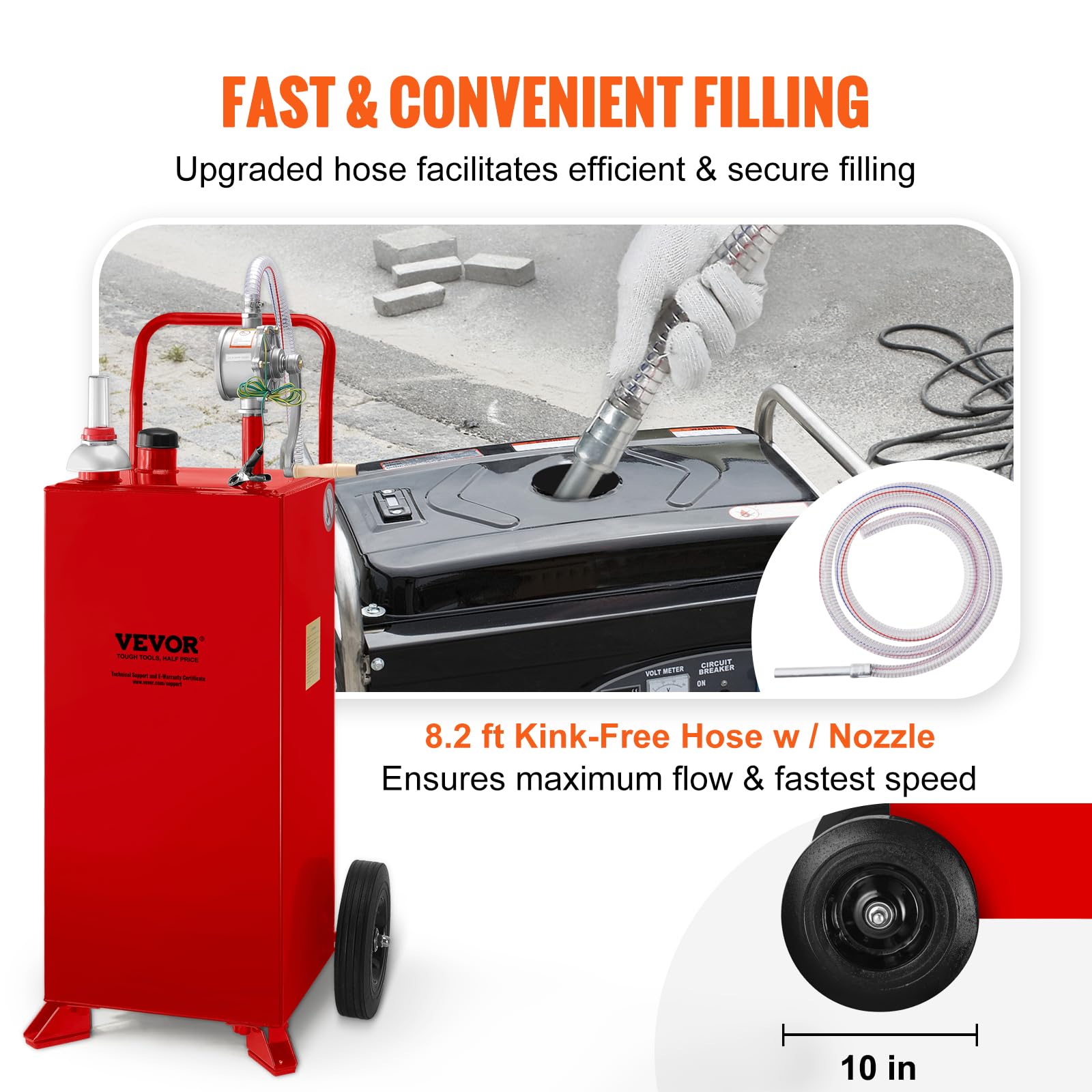 VEVOR 30 Gallon Portable Fuel Caddy with Manual Pump - Gas & Diesel Storage Tank on Wheels for Cars, Lawn Mowers, ATVs, Boats - Ideal for Home, Farm & Outdoor Use