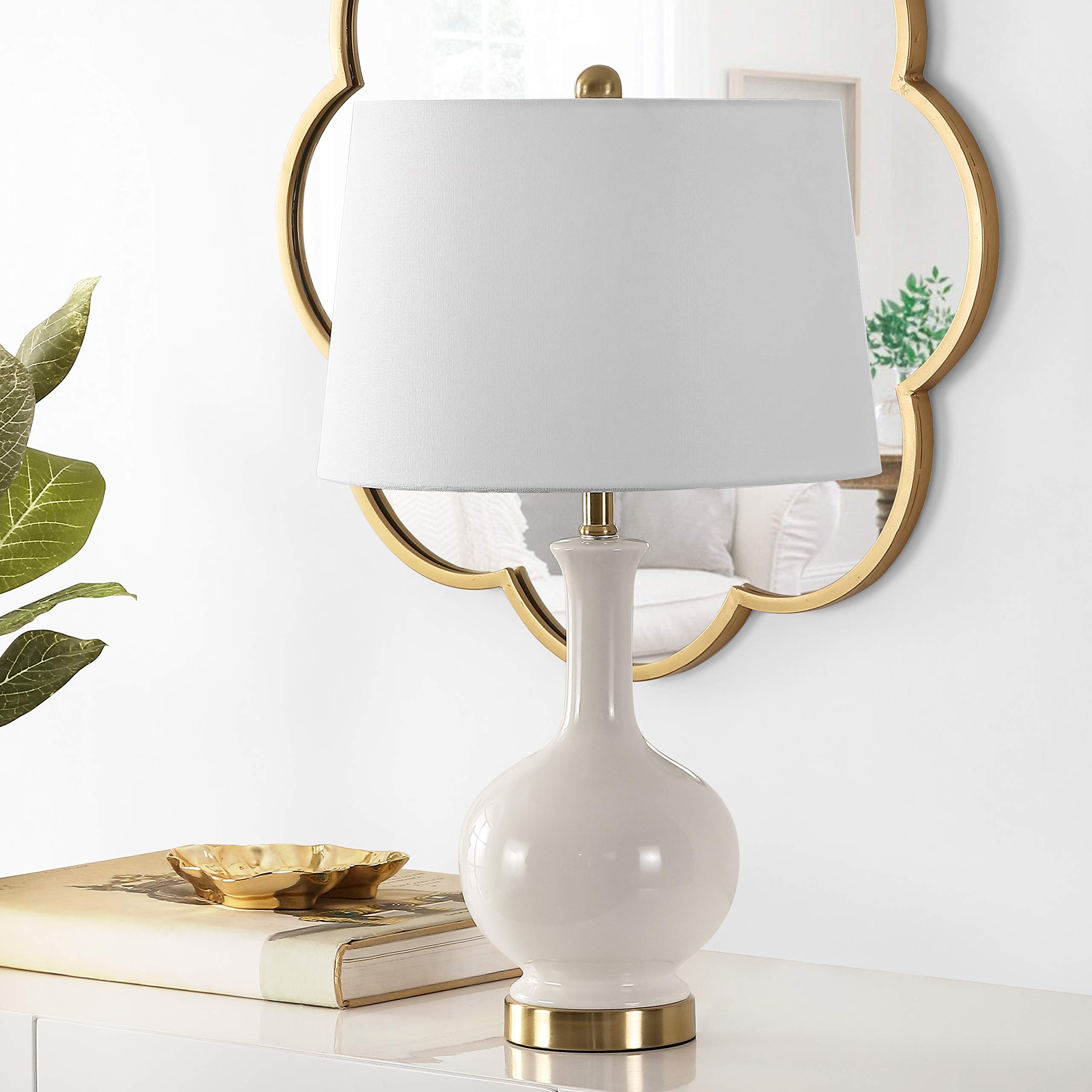 SAFAVIEH Lighting Collection Bowie Cream Ceramic 26-inch Table Lamp with LED Bulb - Perfect for Bedroom, Living Room, Home Office & Nightstand Lighting