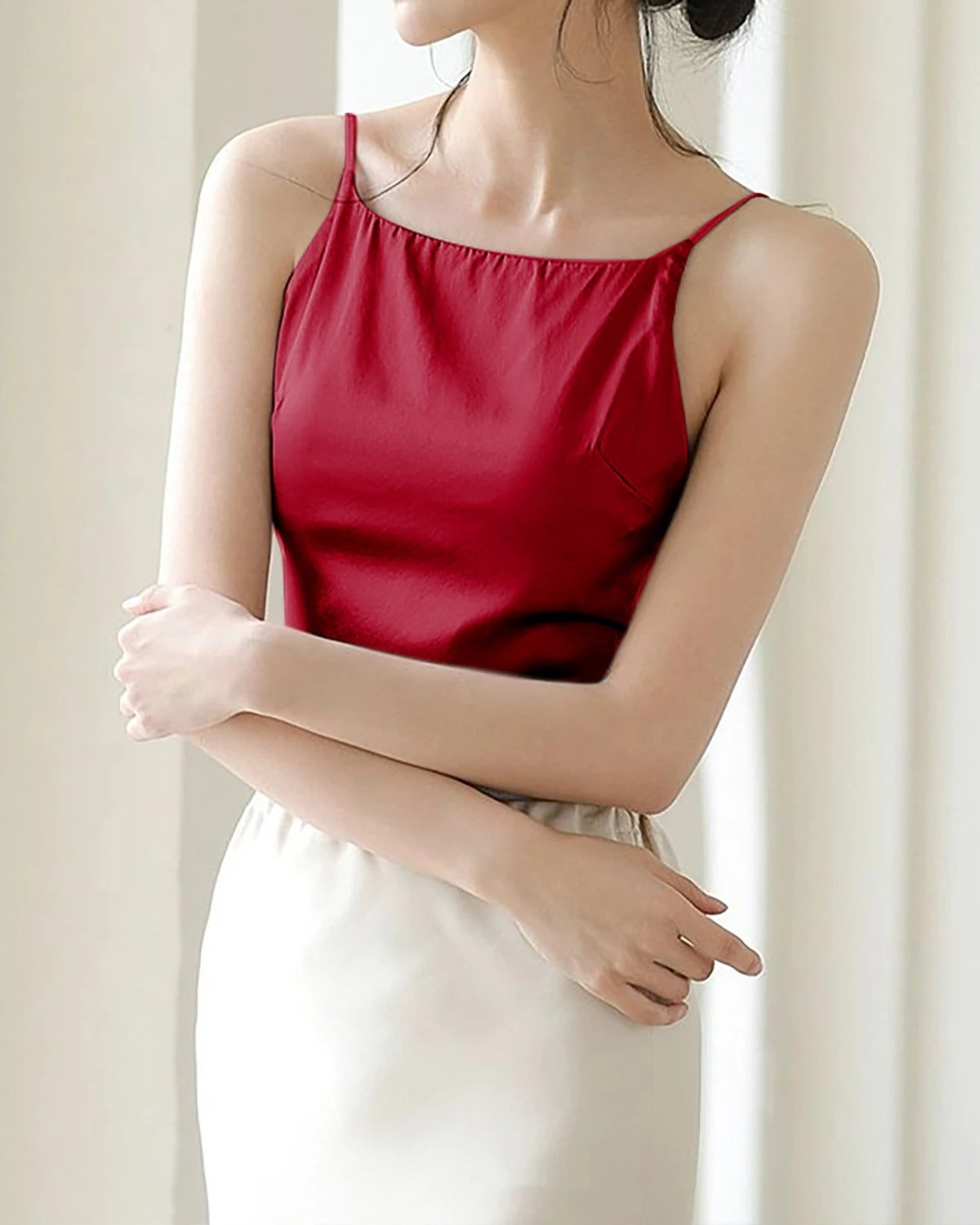 Silk Camisole with Built-In Bra - Women's Comfortable Seamless Sleepwear & Loungewear for Everyday Wear