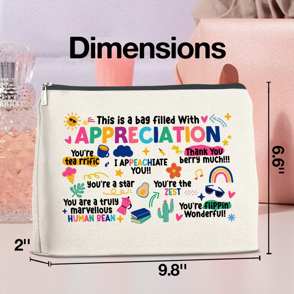 **Teacher Appreciation Gifts - Inspirational Makeup Bag for Women, Christmas & Birthday Gifts for Teachers - Cosmetic Pouch with Zipper (Perfect for Travel, School, or Daily Use)**