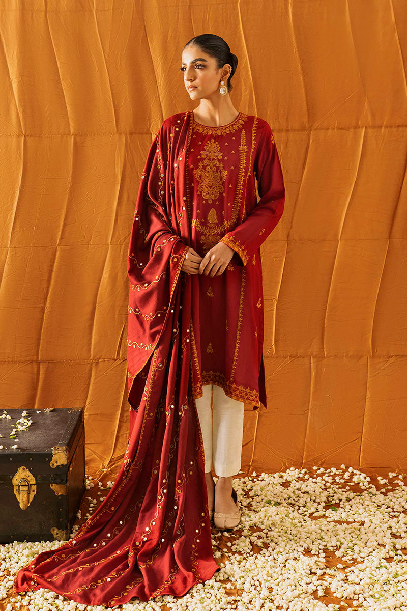 Elegant Mughal Rust 2-Piece Set (Shirt & Dupatta) - Perfect for Weddings, Festivals & Cultural Events