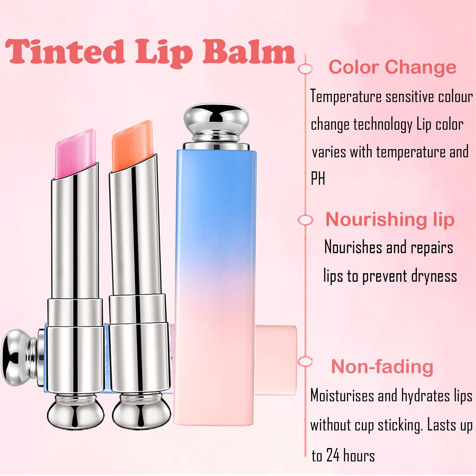 Long-Lasting Tinted Lip Balm - Moisturizing Lip Oil & Color-Changing Lip Gloss, Hydrating Pink Lipstick for Dry Lips, Non-Stick Lip Repair Treatment (2Pcs) - Perfect for Daily Wear, Date Night & Makeup Gift