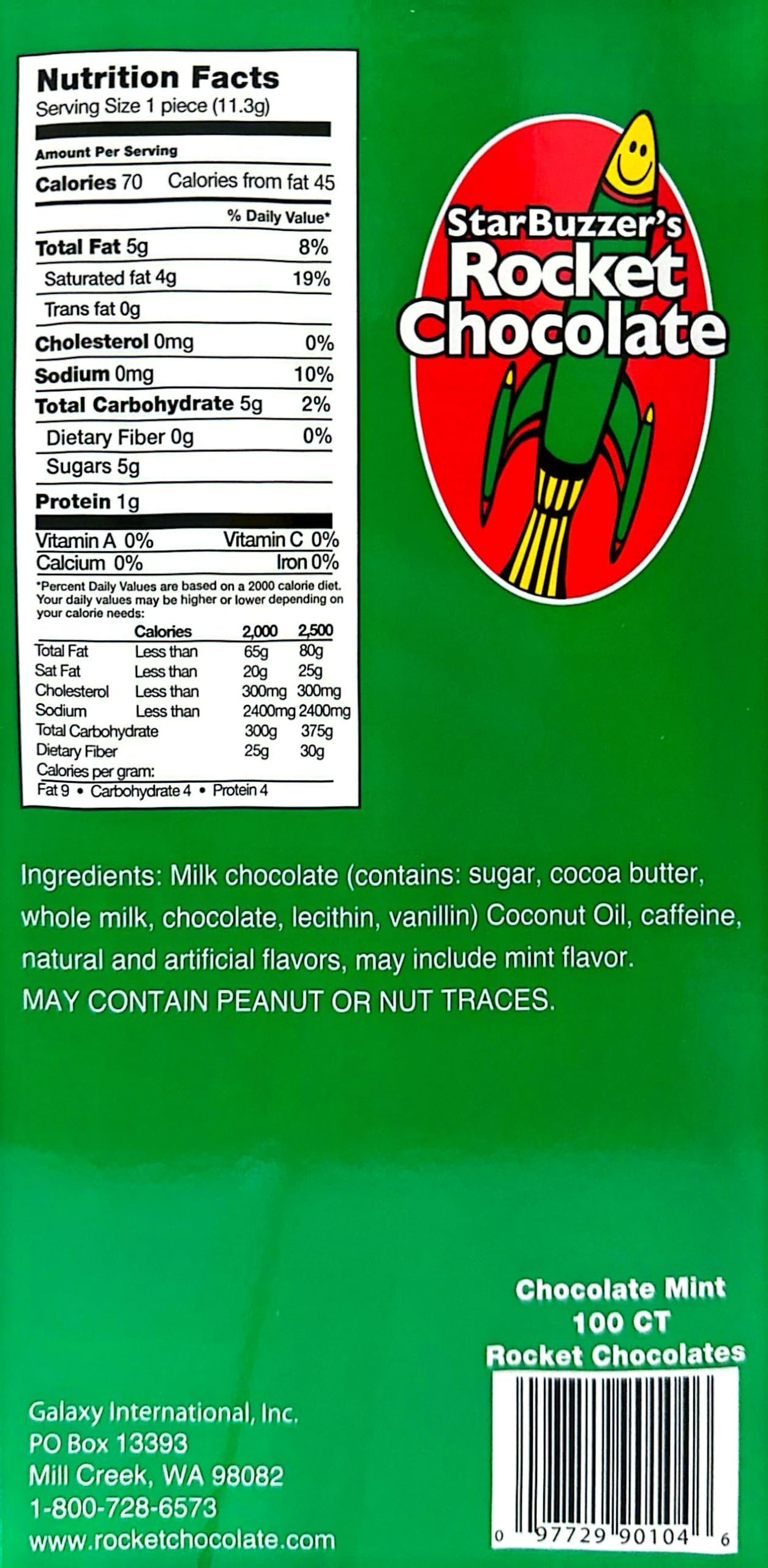 Rocket Chocolate Milk Chocolate Mint Flavored Caffeinated Chocolate Truffles 100 Count - Energy Boosting Snacks for Workouts, Office & Late Night Study Sessions