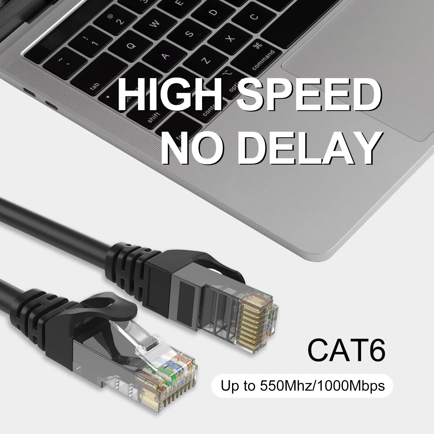 High-Speed SHD Cat6 Ethernet Cable (75 Feet) - UTP LAN Network Patch Cord for Gaming, Streaming & Office Use - Black