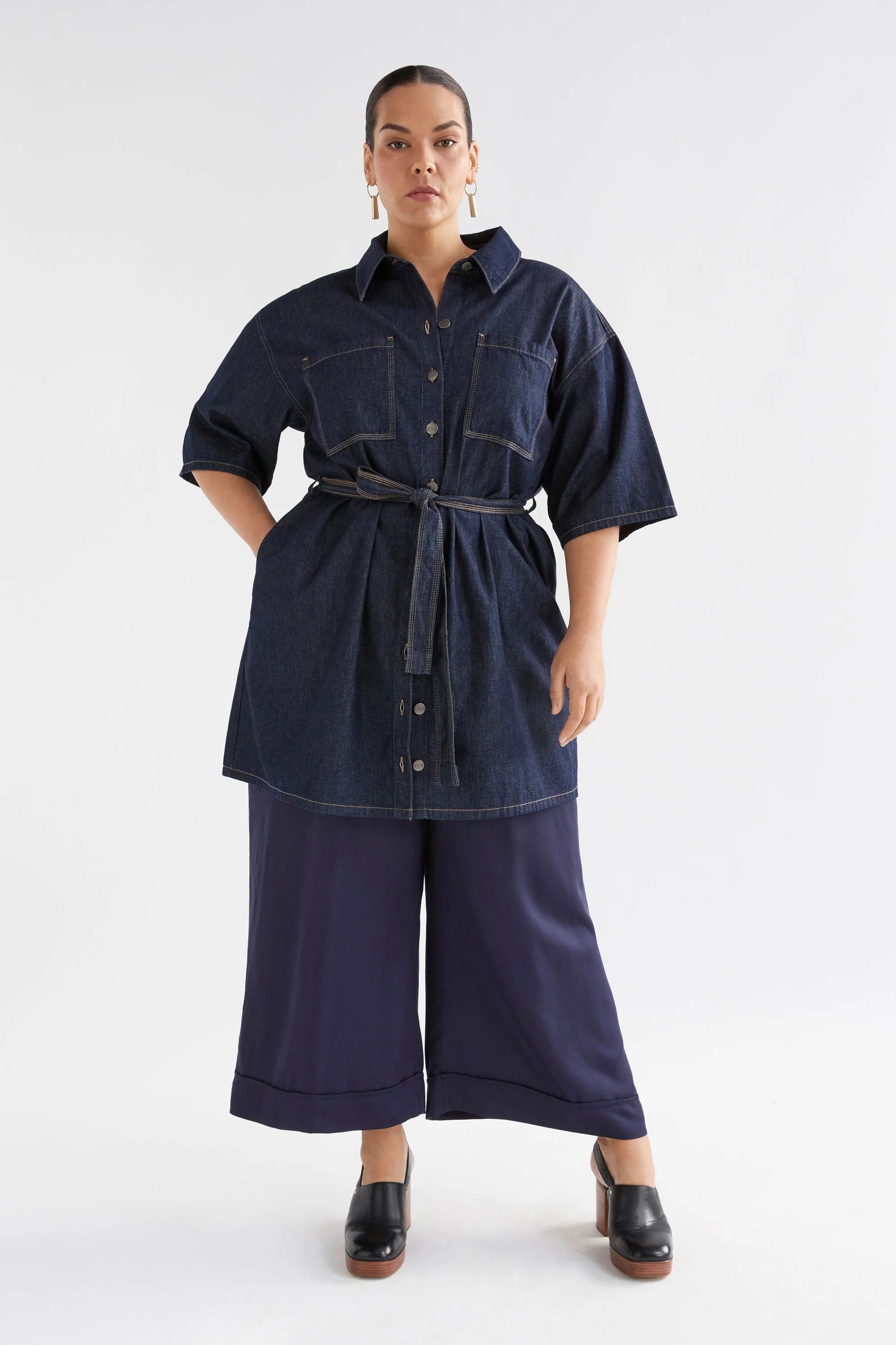 ELK Denim Pocket Dress for Women - Stylish Casual & Workwear - Perfect for Office, Date Night & Everyday Outfits