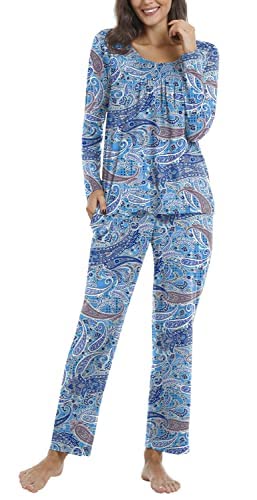 POPYOUNG 2 Piece Women's Fall Pajama Sets - Soft & Cozy Sleepwear with Pockets for Lounge & Nighttime Comfort - Perfect for Relaxing at Home, Sleepovers, and Cold Weather