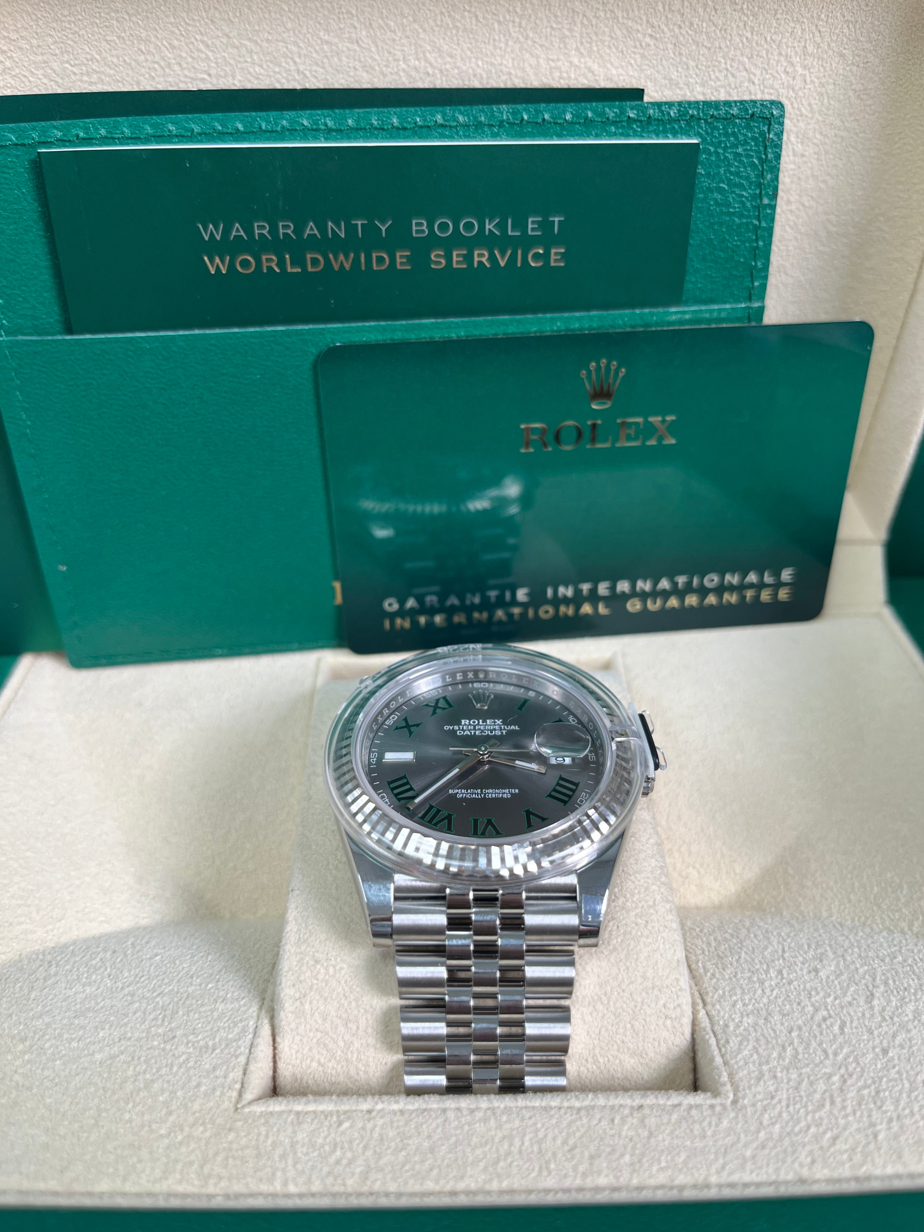 Rolex Datejust 41 Men's Watch - Two Tone 18k White Gold & Steel, Grey Slate Wimbledon Green Dial, Fluted Bezel, Jubilee Bracelet (Ref# 126334) | Luxury Dress Watch for Business & Formal Occasions