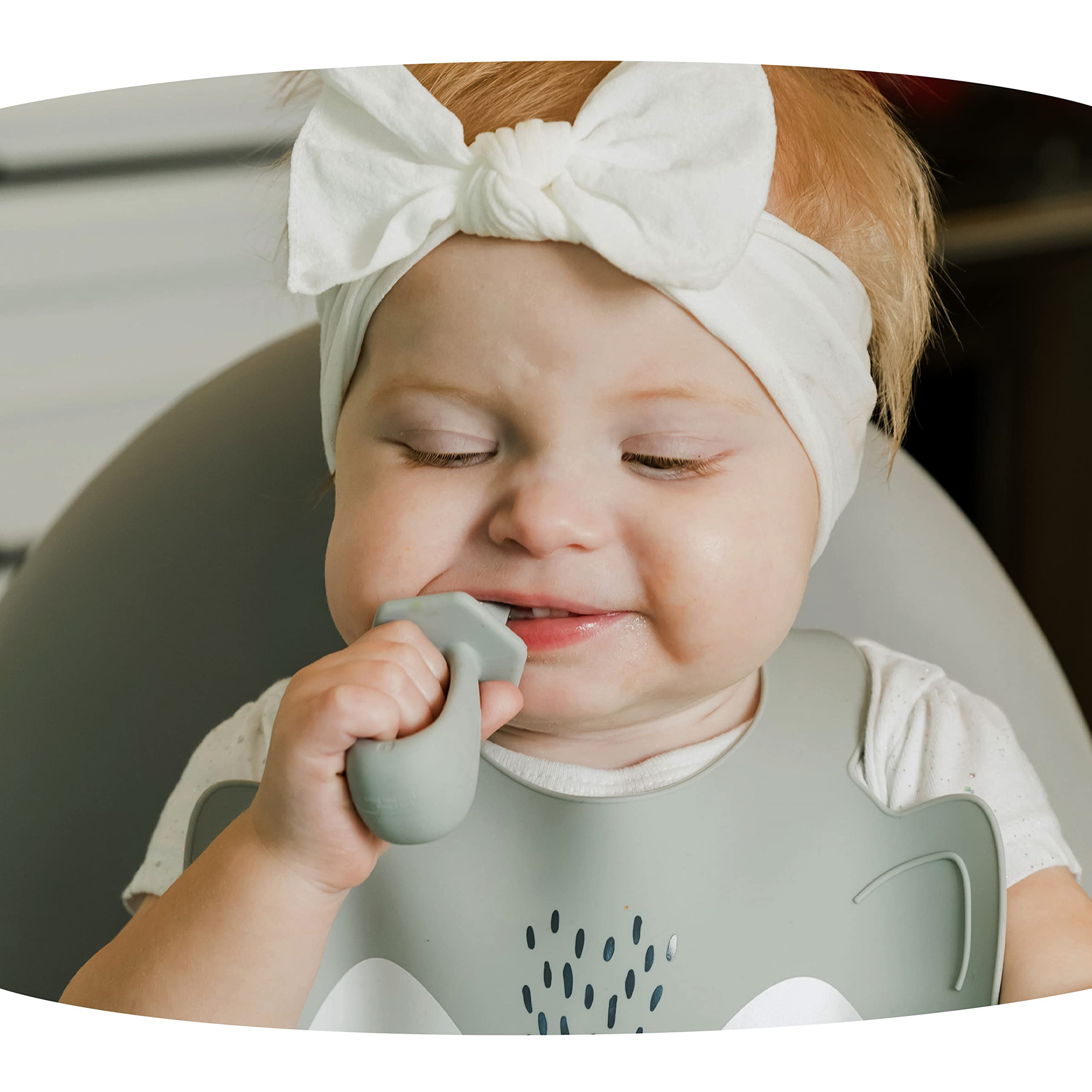 Tiny Twinkle Silicone Baby Training Utensils Set - Soft Self-Feeding Spoons & Forks for Toddlers 6-24 Months - BPA-Free Weaning Utensils for Baby-Led Feeding - Perfect for First Foods & Mess-Free Mealtime (Grey)