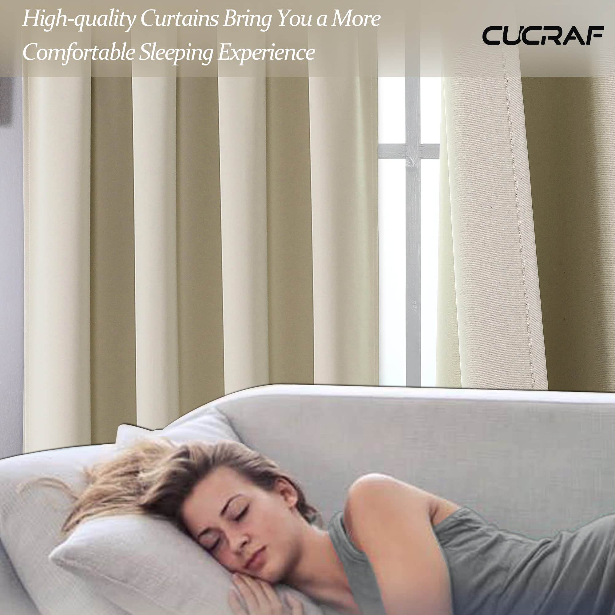 Blackout Curtains for Small Windows - Thermal Insulated Room Darkening Drapes with Rod Pocket, Light Beige (52x45 Inch, Set of 2 Panels) - Perfect for Bedroom, Living Room & Home Theater Light Control