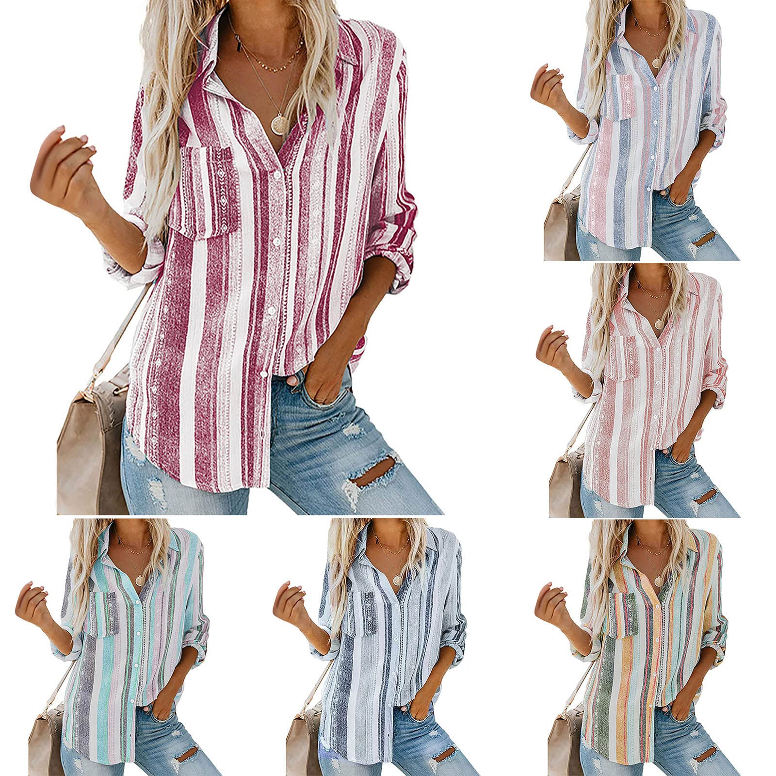 Wirziis Women's Striped Button-Down Shirt 2022 - Long Sleeve Business Casual Blouse, Plus Size Collared Top for Office & Date Night | Cute Dressy Tees for Workwear & Smart Casual Outfits