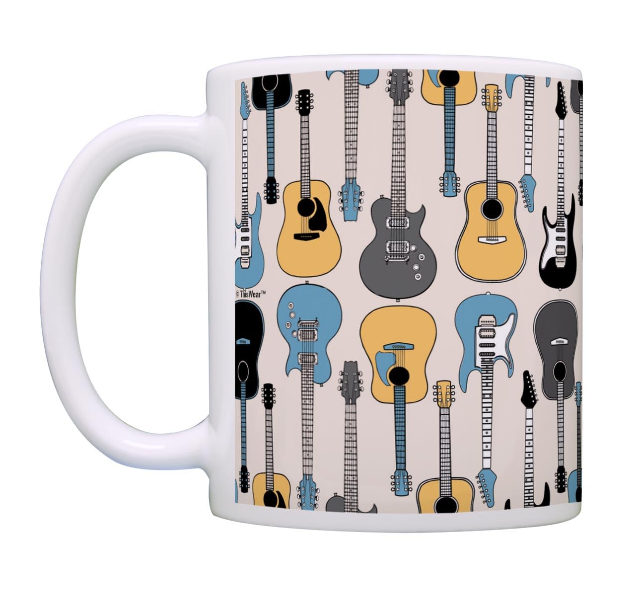 Electric Acoustic Guitar Shaped Coffee Mug - 12oz Ceramic Travel Tea Cup for Musicians & Guitar Lovers - Perfect Gift for Guitarists, Office Desk Decor, Music Studio Accessories
