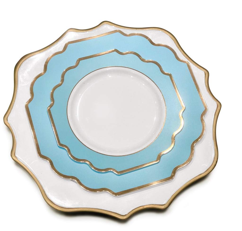 240-Pack Heavyweight Disposable Plastic Plates for Weddings & Parties - 8'' Appetizer/Dessert Plates in Imperial Aqua & Gold - Elegant Dinnerware for Bridal Showers, Baby Showers & Special Events