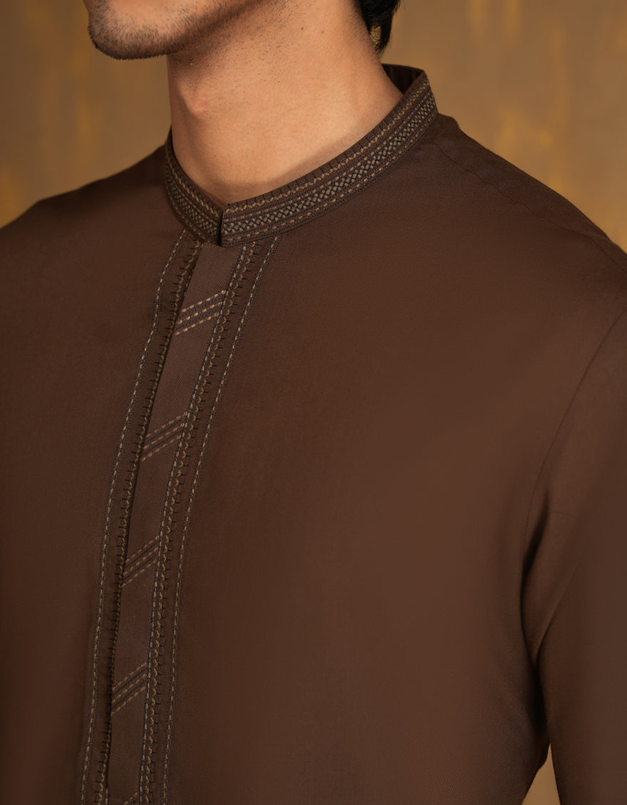 Elegant Blended Brown Shalwar Kameez by J. Junaid Jamshed - Premium Pakistani Traditional Outfit for Men - Perfect for Weddings, Eid & Special Occasions