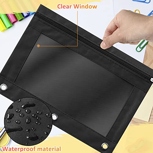 Marspark 48-Pack 3-Ring Zipper Pencil Pouch with Clear Window for Binders - School & Office Supplies (Black)