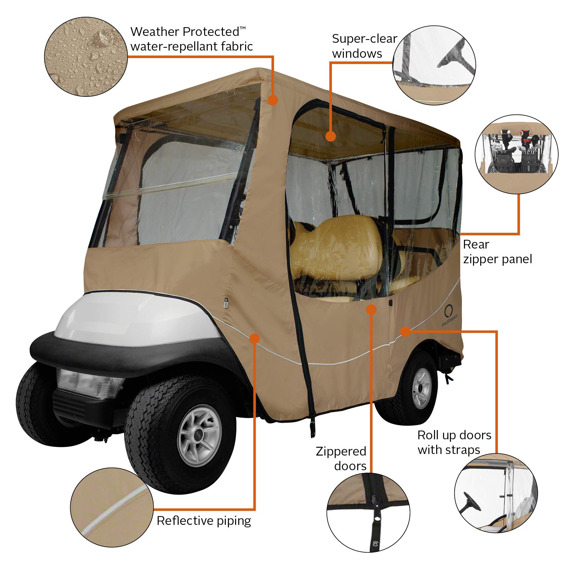 Classic Accessories Fairway Golf Cart Travel Enclosure - Waterproof Golf Cart Cover for All-Weather Protection | Perfect for Golf Course, Storage & Travel