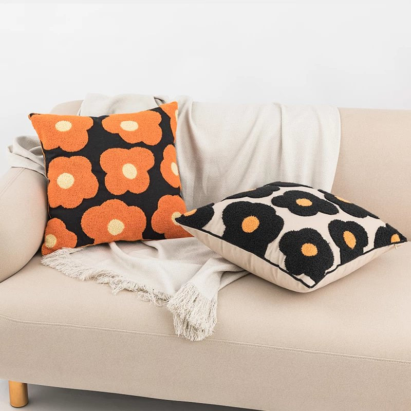 Premium Poppy Flower Cushion Covers - Soft Decorative Pillow Cases for Sofa, Bed & Home Decor - Boho Chic Living Room & Bedroom Accent