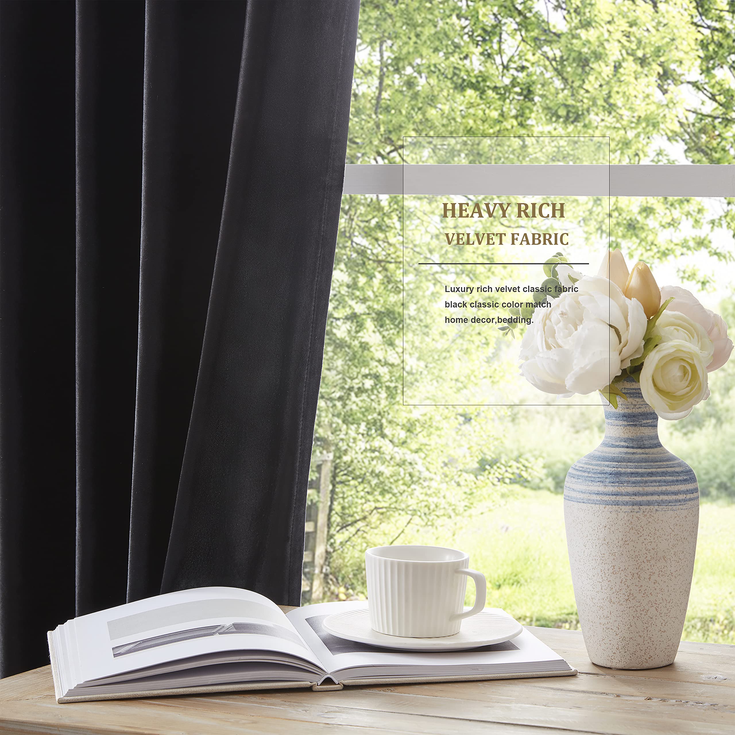 BULBUL 108 Inch Blackout Curtains - Thermal Insulated Velvet Drapes for Living Room & Bedroom, Set of 2 Panels | Room Darkening, Noise Reducing Window Treatments for Home Decor