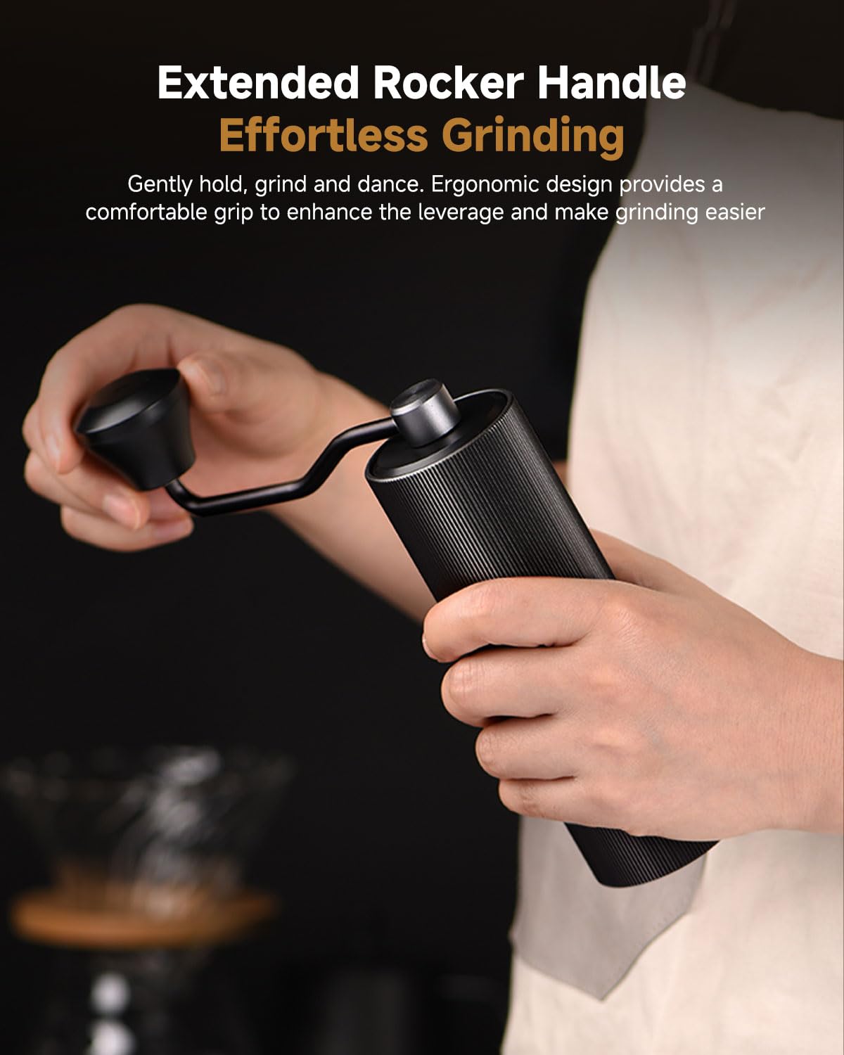 Premium Manual Coffee Grinder - CNC 420 Stainless Steel Conical Burr Mill with 30 Adjustable Settings - Perfect for Pour Over, French Press, Moka Pot & Espresso - Portable Hand Crank Coffee Bean Grinder for Home, Office & Travel - Black