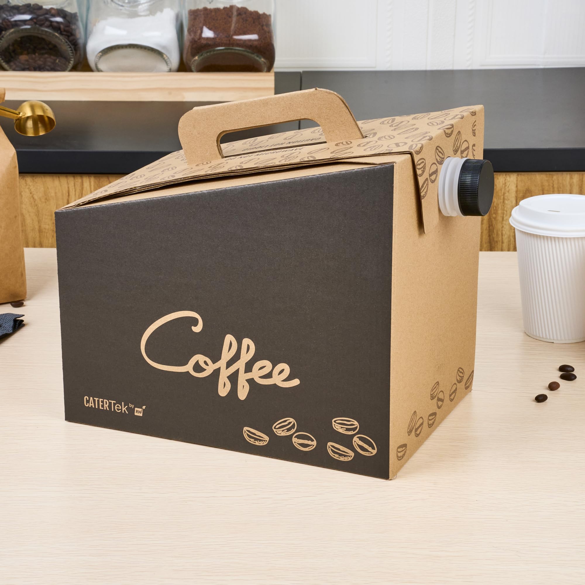 Restaurantware Cater Tek 160oz (10-Pack) Insulated Black Paper Coffee To-Go Containers with Handle - Disposable Beverage Servers for Catering, Events & Office Use - Keeps Coffee Hot, Portable for Up to 20 Cups