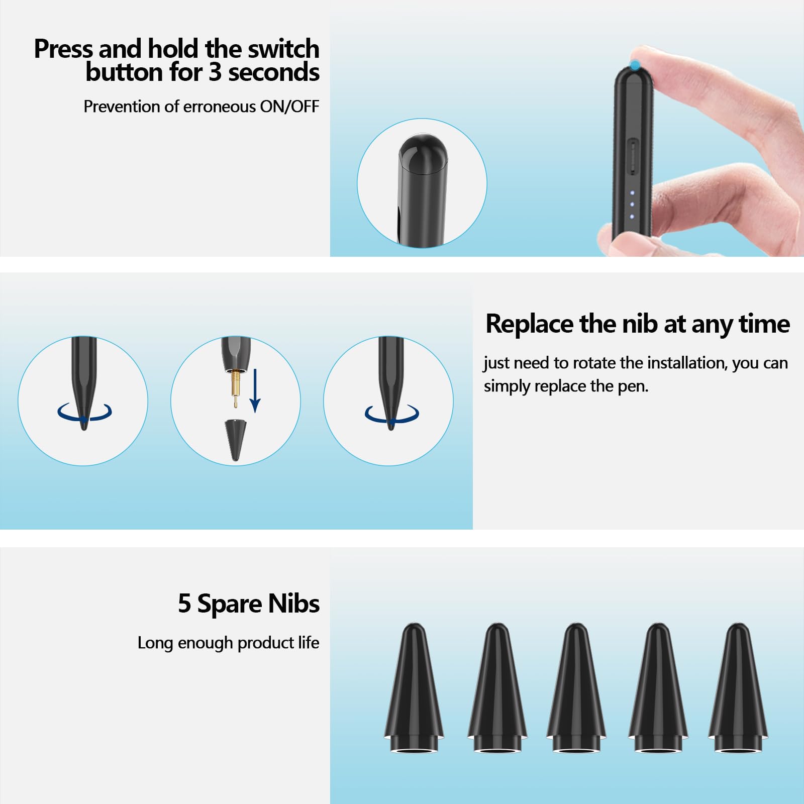 iPad Pencil Stylus for 10th/9th Generation - Compatible with iPad 2018-2022, iPad 10/9/8/7/6th Gen, Air, Pro & Mini - 15 Min Fast Charging, Palm Rejection & Tilt Sensitive (Black) - Perfect for Drawing, Note-Taking & Digital Art