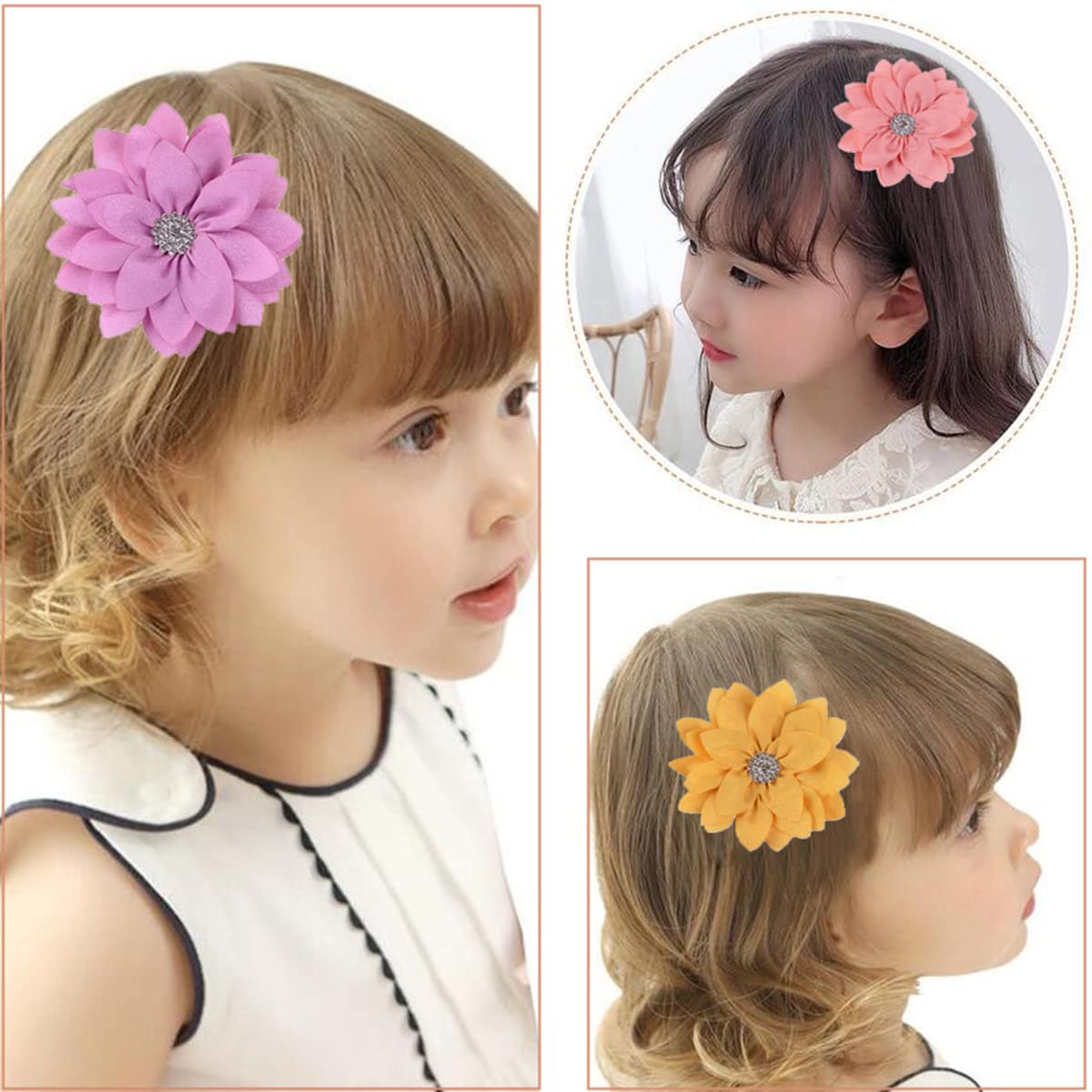 10Pcs Baby Girl Hair Bow Clips - Floral Barrettes with Grosgrain Satin Flowers for Infants, Toddlers & Kids - Multiple Colors - Perfect for Parties, Photos & Daily Outfits