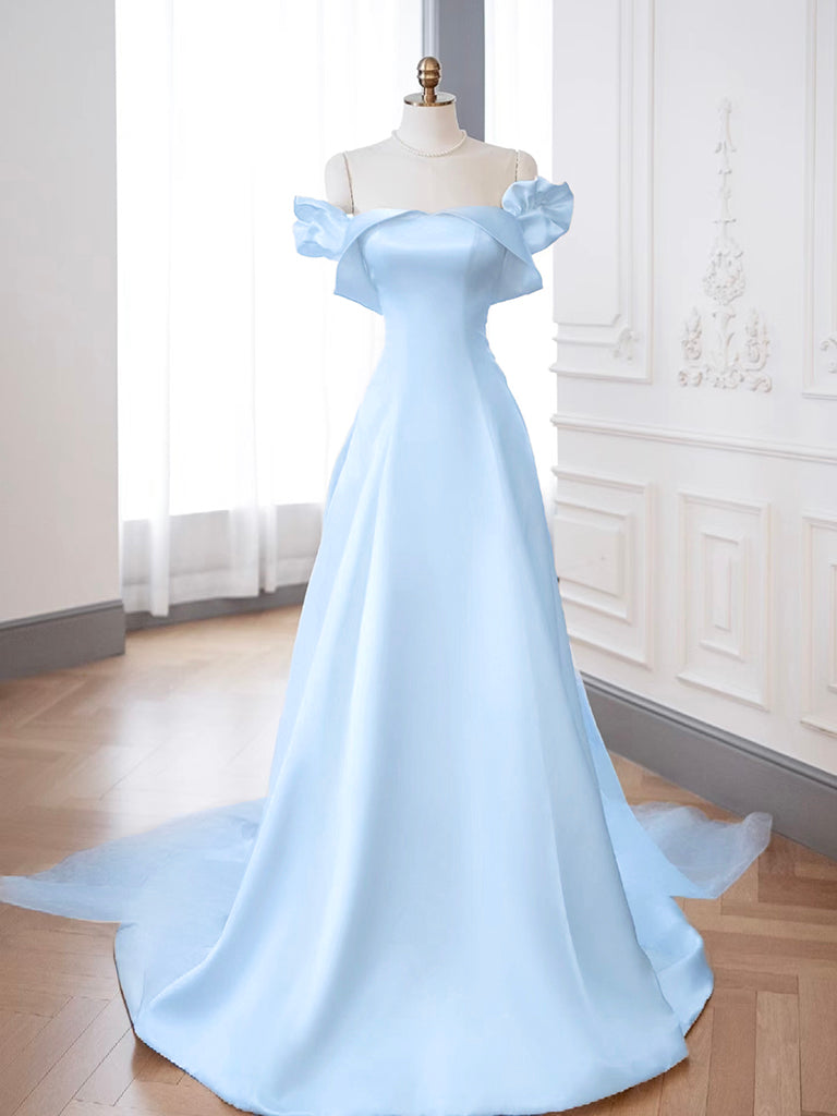 Elegant A-Line Off Shoulder Satin Ivory Long Prom Dress - Formal Evening Gown for Homecoming, Wedding & Special Occasions