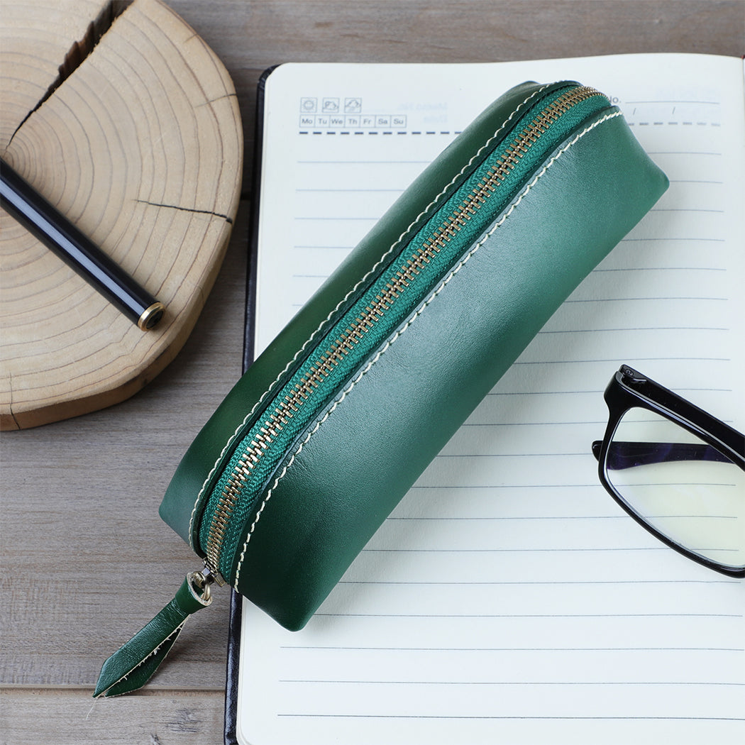 Handmade Unisex Leather Glasses Case & Pen Holder - Premium Eyewear and Writing Accessories Organizer for Travel, Office, and Daily Use