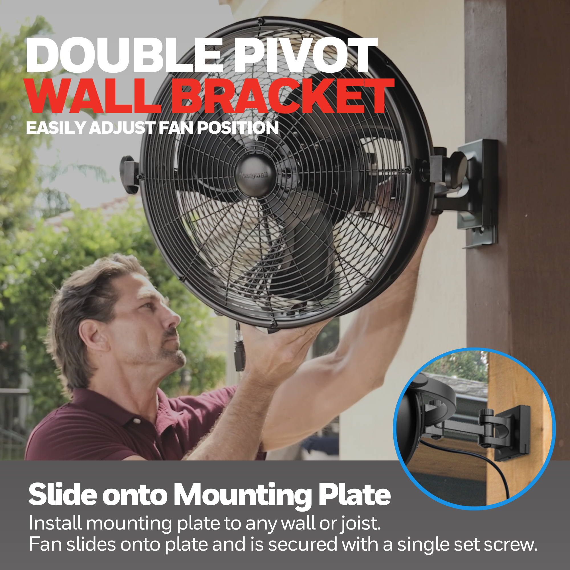 Honeywell 53031-98 Wet Rated Outdoor Patio Fan - Black Wall Mounted Ceiling Fan with Remote Control for Backyard, Deck & Porch