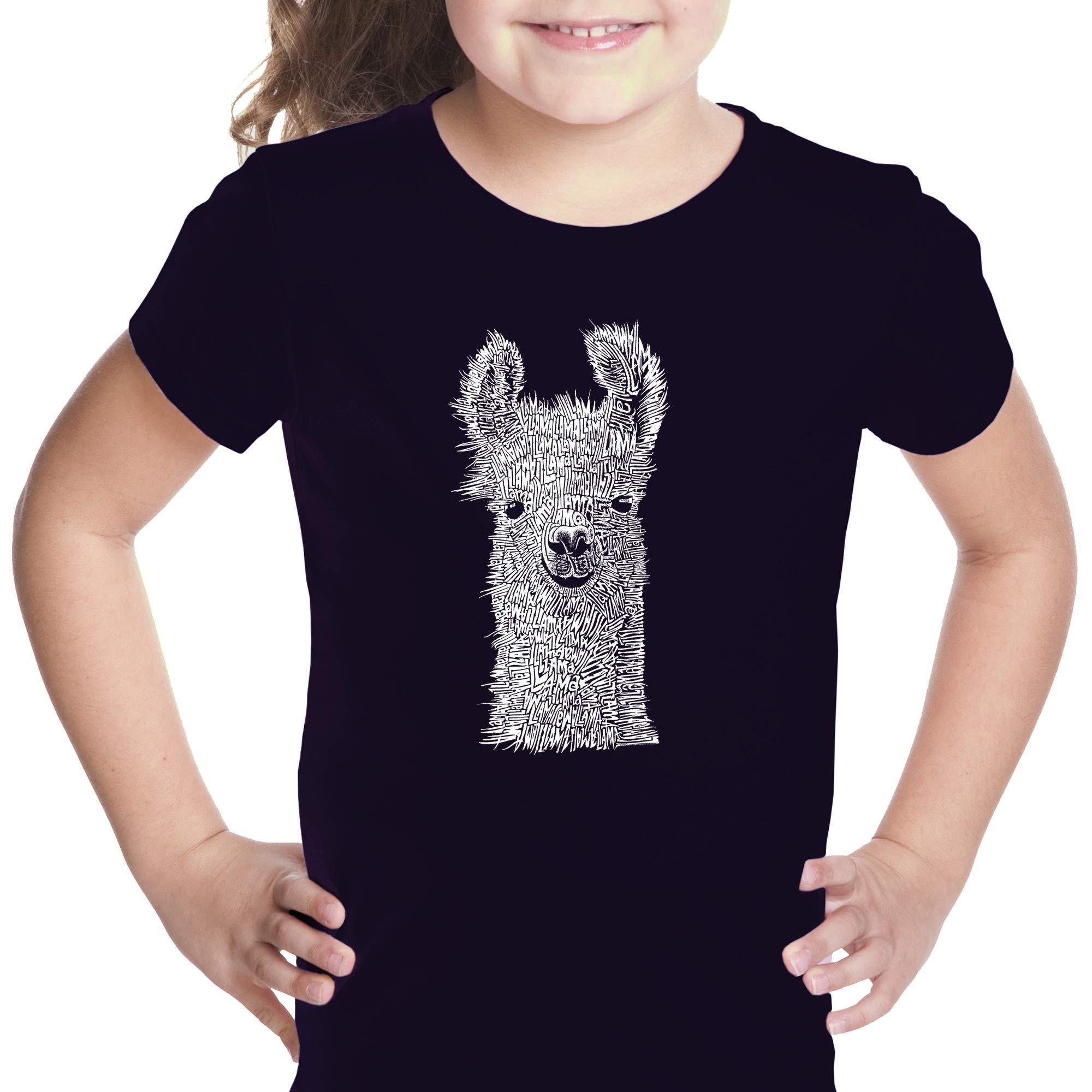 LA POP ART Girl's Word Art T-Shirt - Cute Llama Graphic Tee for Kids | Trendy Casual Outfit for School, Playdates & Family Photos