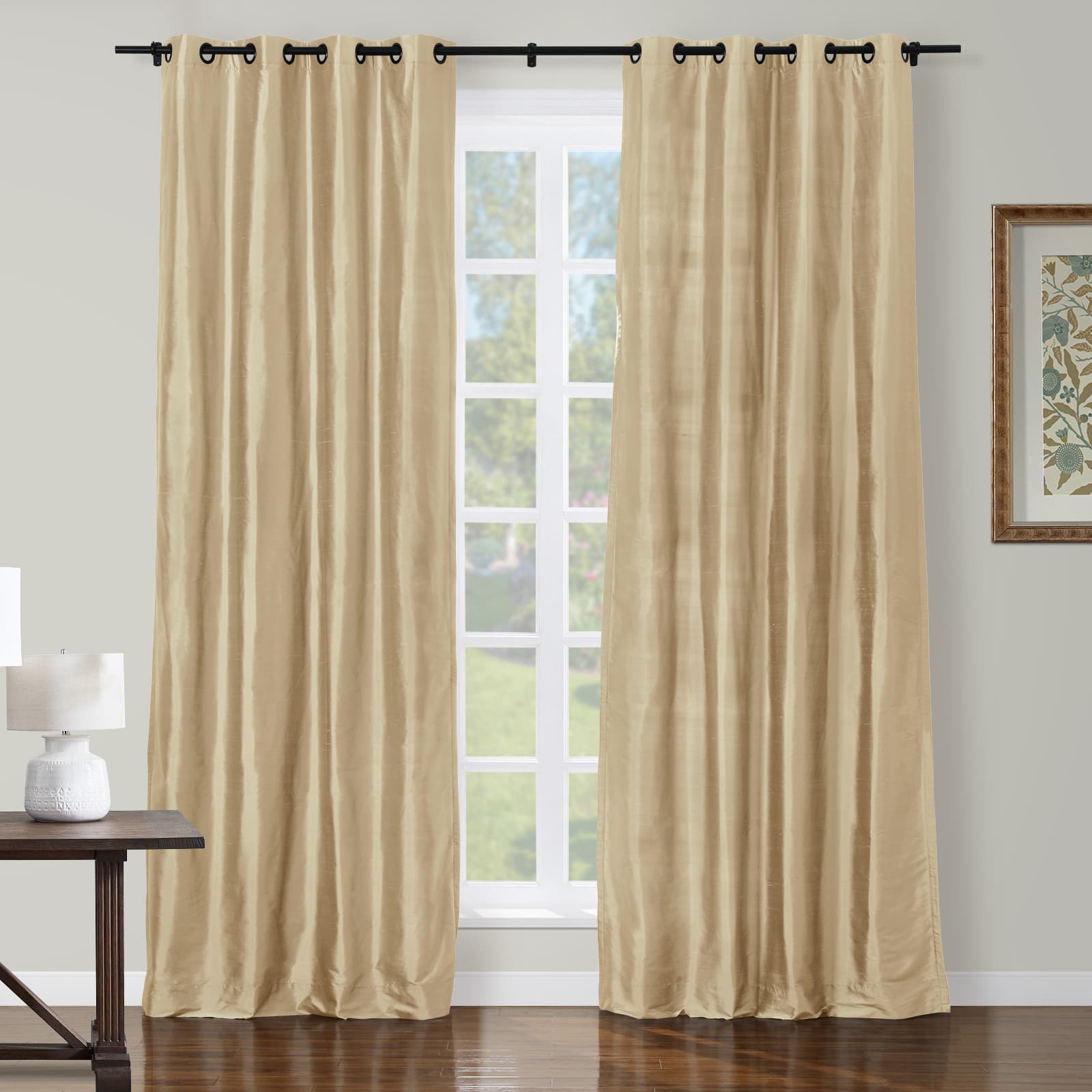 Selman Dupioni Silk Drapery Grommet Curtains - Luxury Silk Window Treatments for Living Room & Bedroom