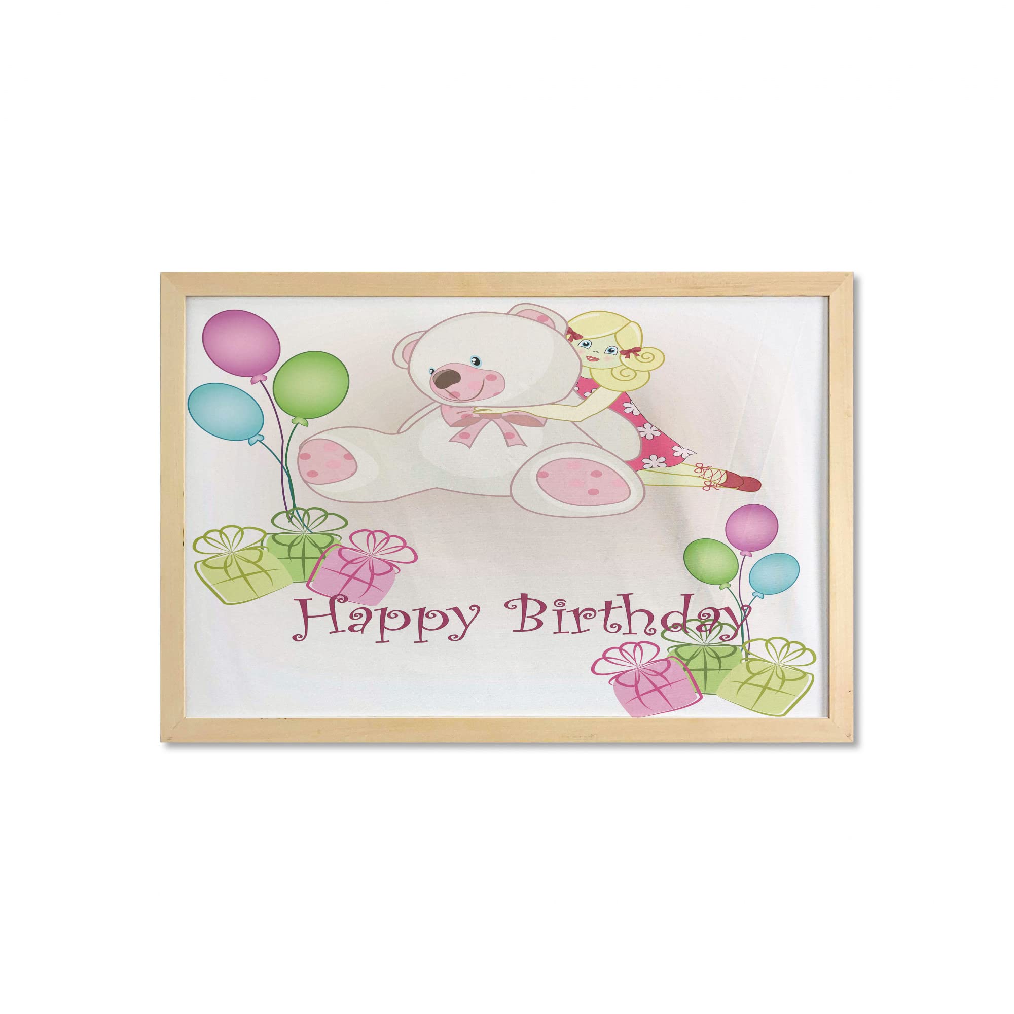 Ambesonne Framed Birthday Party Wall Art - Teddy Bears, Balloons, Dolls & Surprise Boxes Print - 35