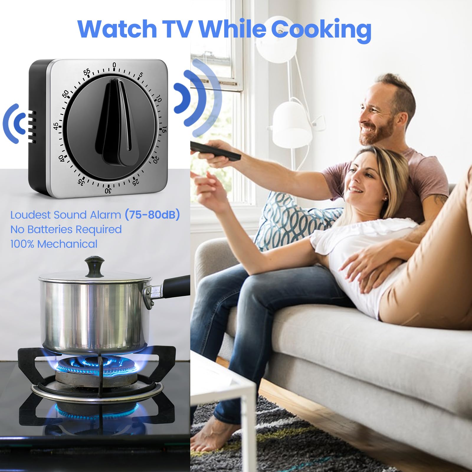 Mechanical Kitchen Timer for Cooking - Loud Alarm, No Batteries Needed - Magnetic Backing & Stainless Steel Body - Perfect for Baking, Grilling, and Meal Prep Countdowns