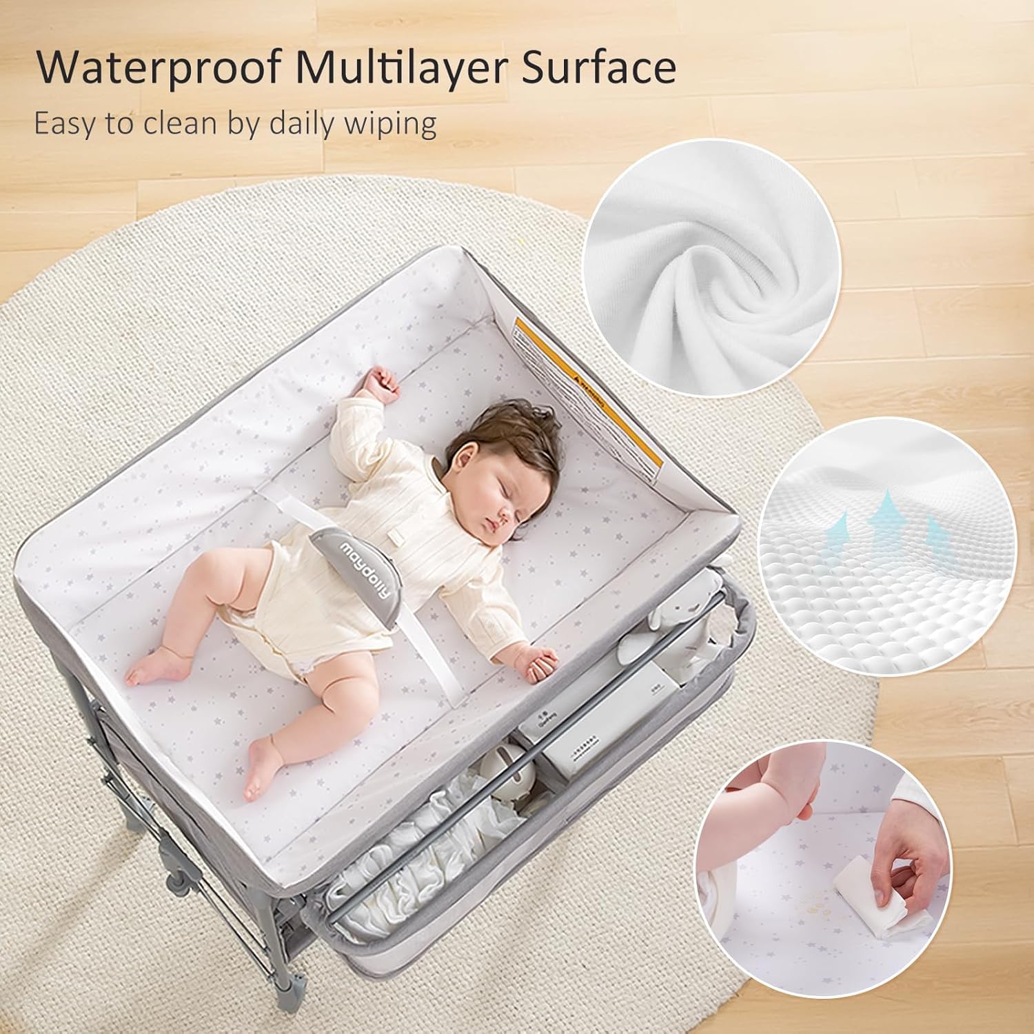 Maydolly Portable Baby Changing Table with Wheels - Adjustable Height, Waterproof, 2 Drawers - Folding Nursery Changing Station for Newborns & Infants (Grey) | Perfect for Home, Daycare & Travel Use