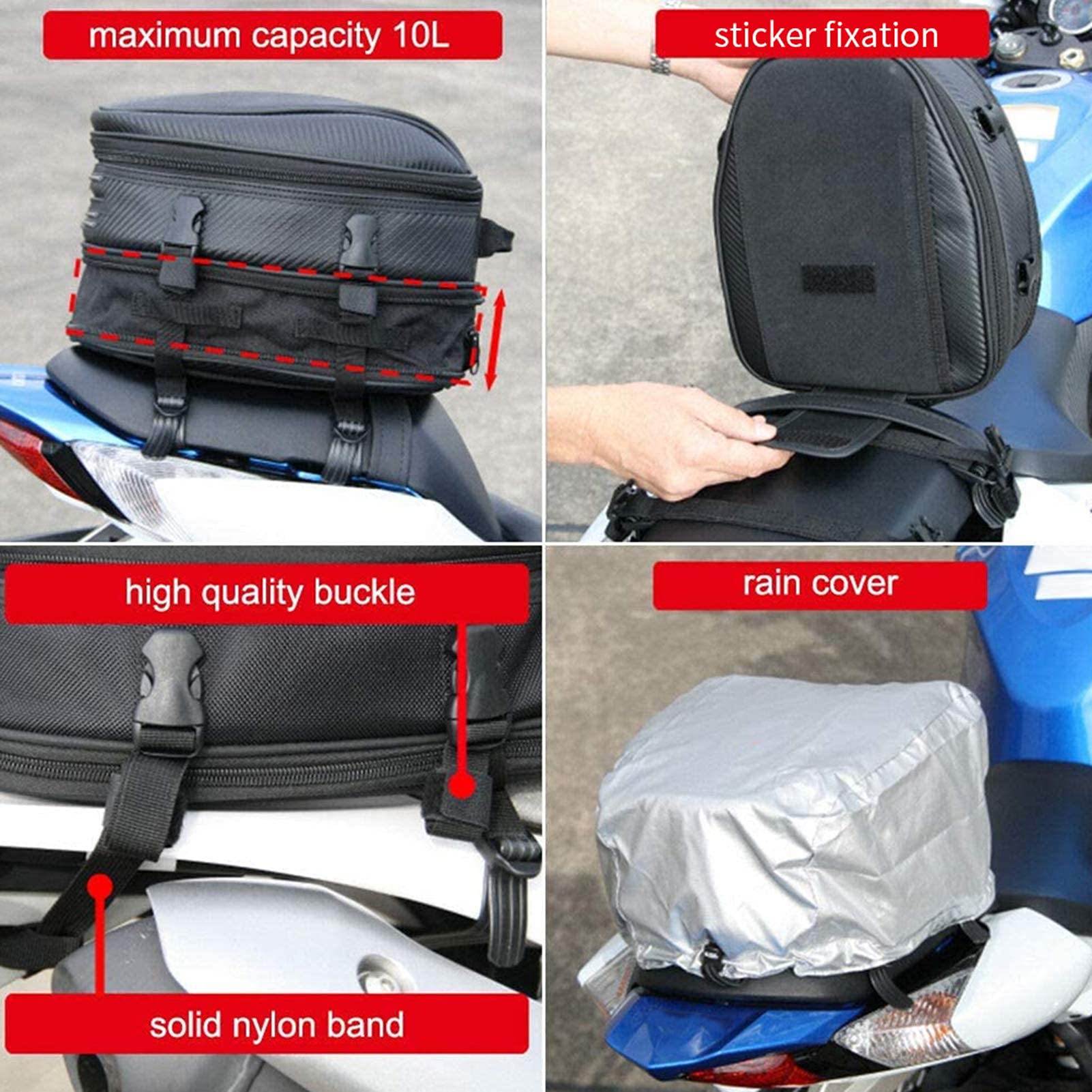 Universal Motorcycle Rear Seat Bag - 7.5L-10L Large Capacity Saddle Bag, Waterproof Tail/Seat Storage Pack with Helmet Organizer (Black) - Perfect for Long Rides, Commuting & Adventure Travel